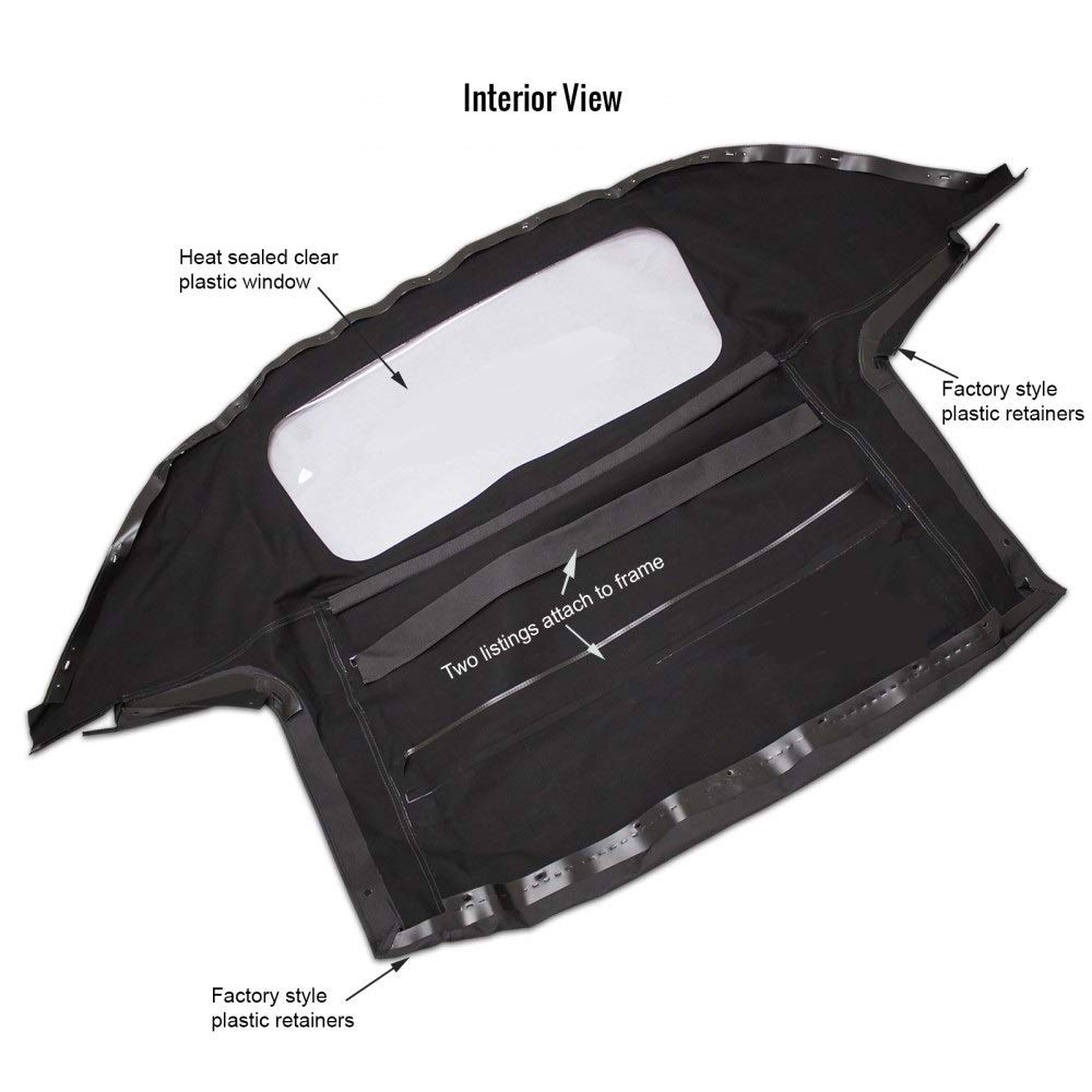 AutoBerry Mazda Miata Convertible Top - Black, No Rain Rail, Model AB-004-32, Compatible 1989-2005