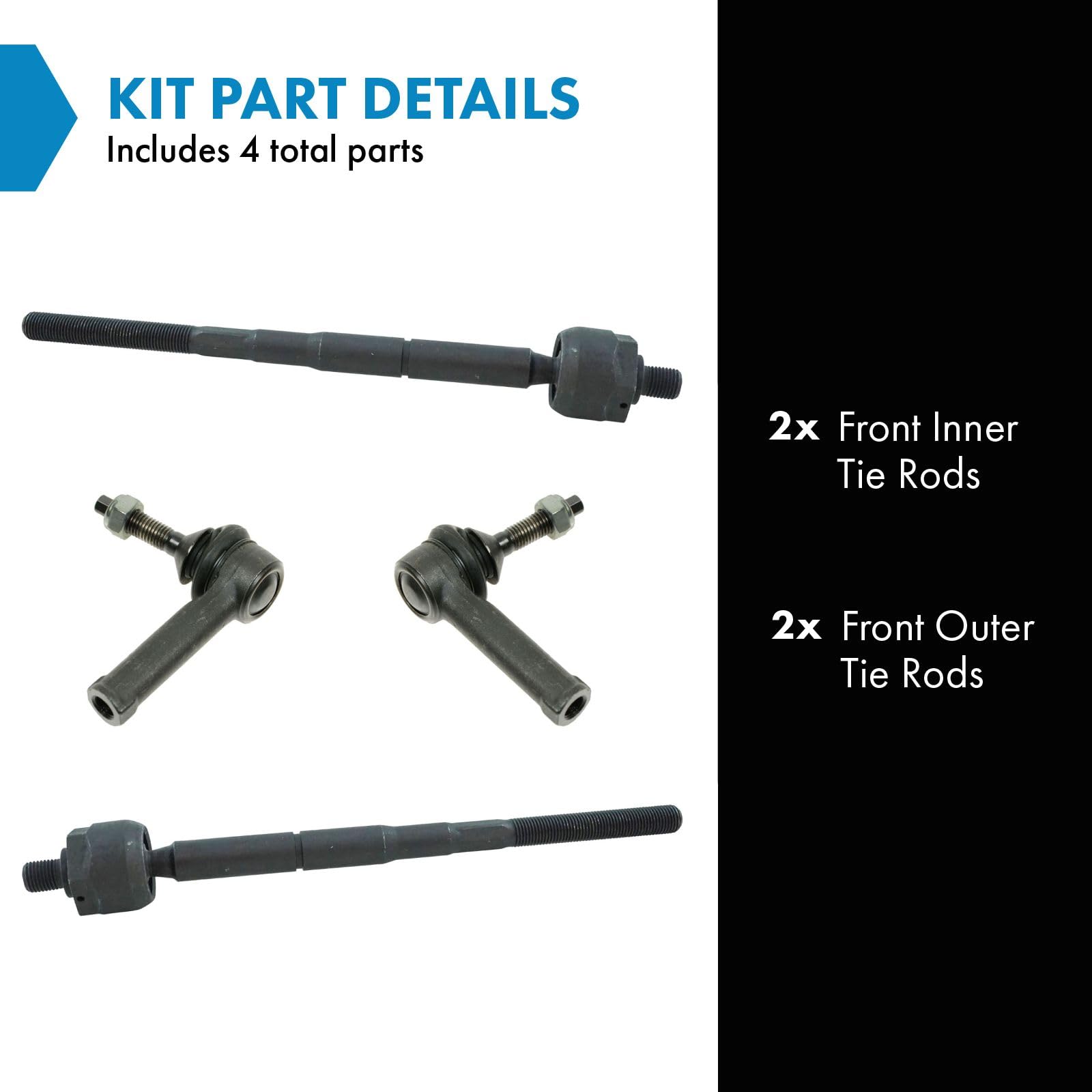 Trq Front Inner And Outer Tie Rod Set Compatible With 2010-2015 Ford Flex 2010-2017 Taurus 2010-2016 Lincoln Mks Mkt
