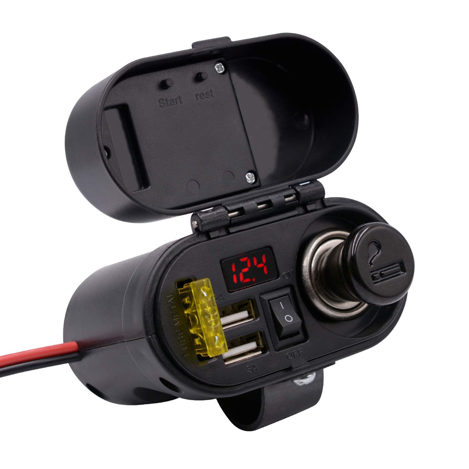 Bluefire 5V/3A Dual Usb Charger Socket Waterproof Motorcycle Handlebar & Rear View Mirror Clamp Power Adapter Charger With Cigar