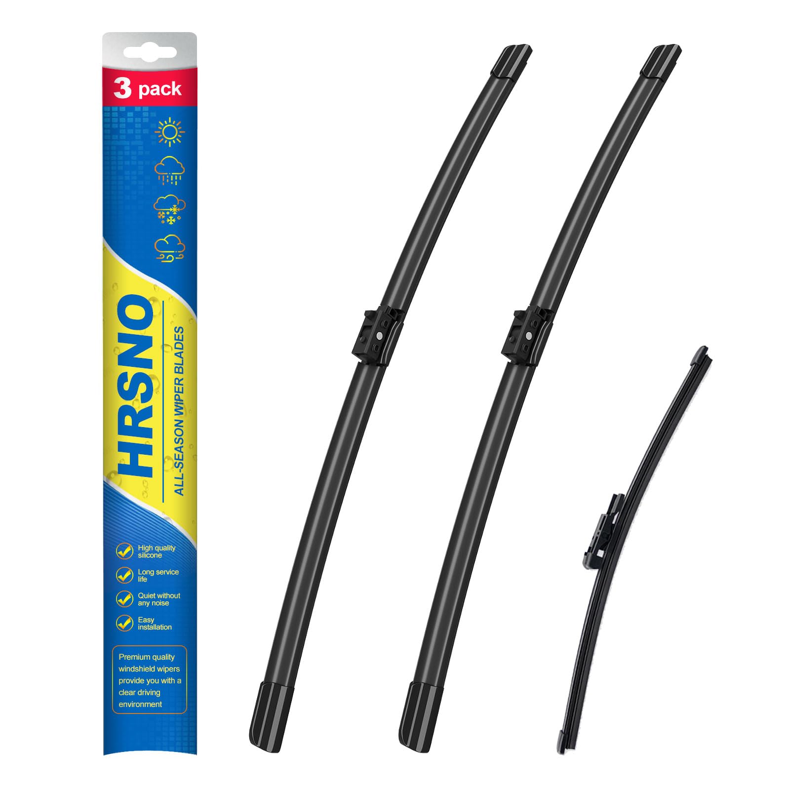 Hrsno 22''+22'' Windshield Wipers With 12'' Rear Wiper Blade Sets Automotive Replacement For Mercedes-Benz Glc250 2017-2021,Easy