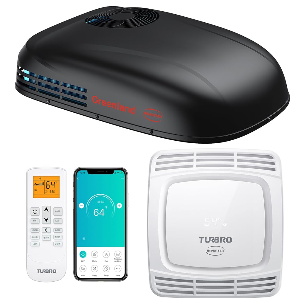 TURBRO Inverter 13.5K BTU RV Air Conditioner with Cooling and Heat Pump, Non-Ducted Low-Profile Rooftop Unit, Quiet Operation, W