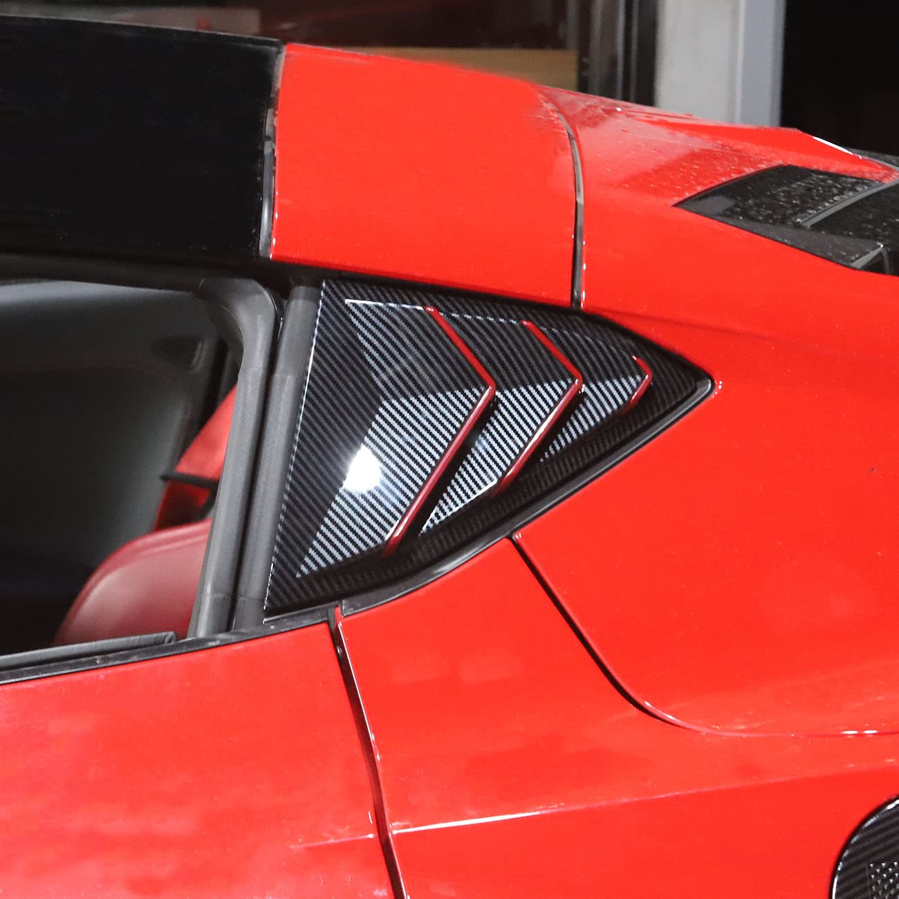 Carbon Fiber Side Window Louvers Air Vent Shades Cover Trim For Chevrolet Corvette C8 Coupe 2020-2022 (Carbon Fiber-Red Line)