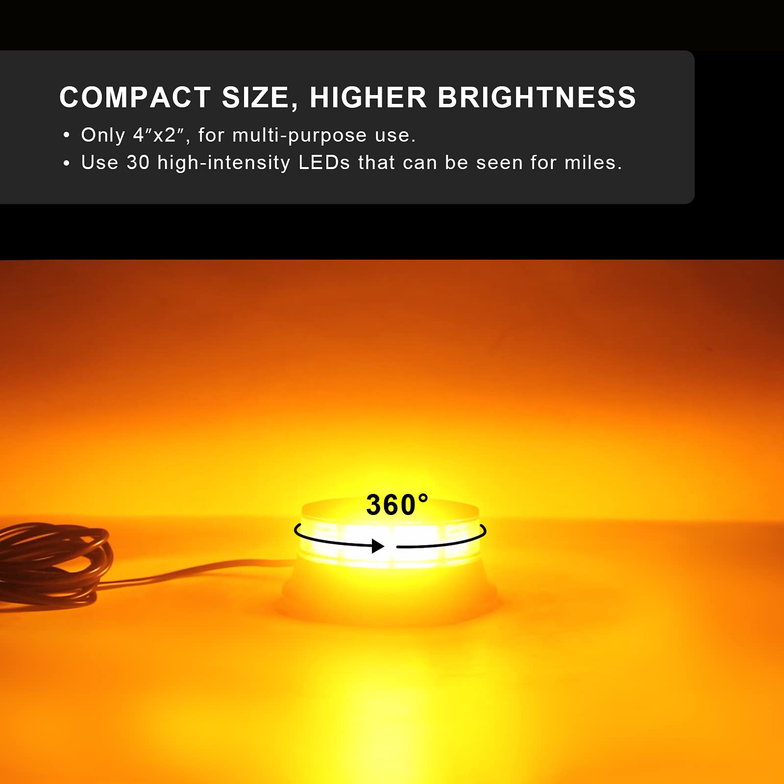 Agrieyes Amber Beacon Light 4.2Inch, Flashing Safety Warning Lights Permanent/Magnet Mount (Amber, Magnet)