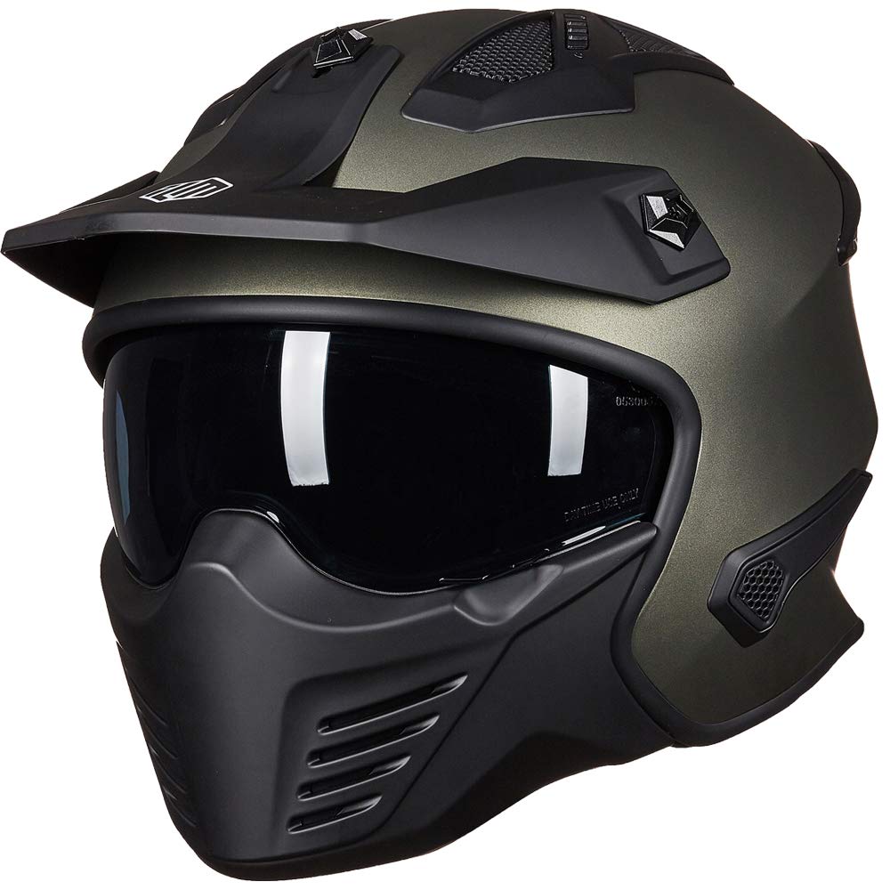 Ilm Open Face Motorcycle 3/4 Half Helmet For Dirt Bike Moped Atv Utv Motocross Cruiser Scooter Dot Model 726X (Midnight Green,L)