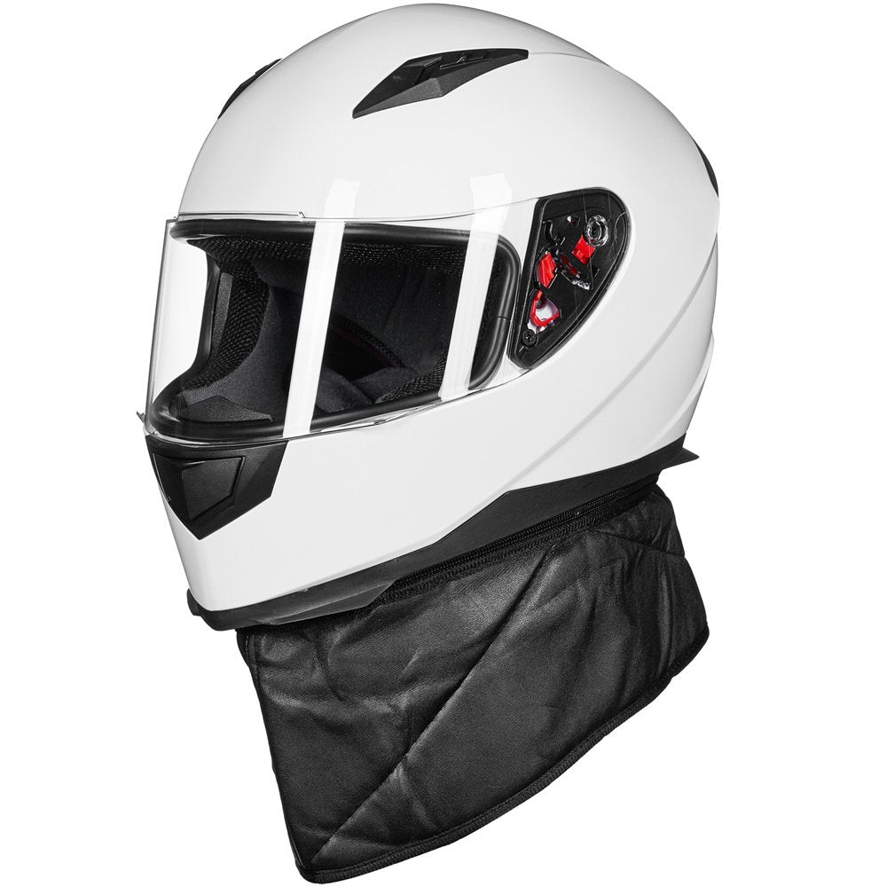Ilm Full Face Motorcycle Street Bike Helmet With Removable Winter Neck Scarf + 2 Visors Dot Model-Jk313 (L, White)