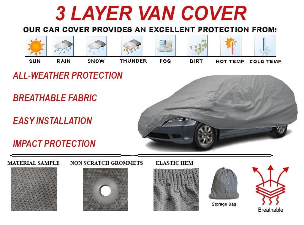 3 Layer All Weather Mini Van Car Cover Compatible for Toyota Sienna Minivan Model Years 1998-2011 Breathable Automobile Van Prot