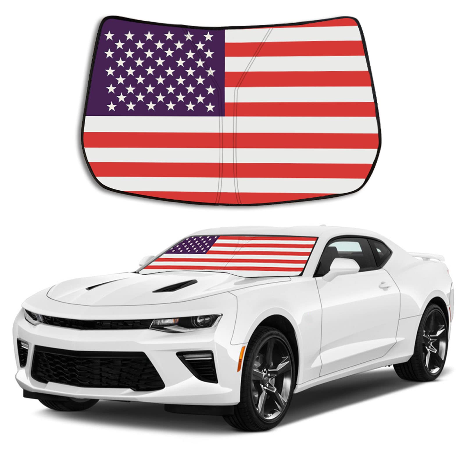 Moricere Upgrade Windshield Sun Shade With Usa Flag For Chevrolet Camaro 2016-2024, Foldable Windshield Sun Visor Blocks Uv Rays