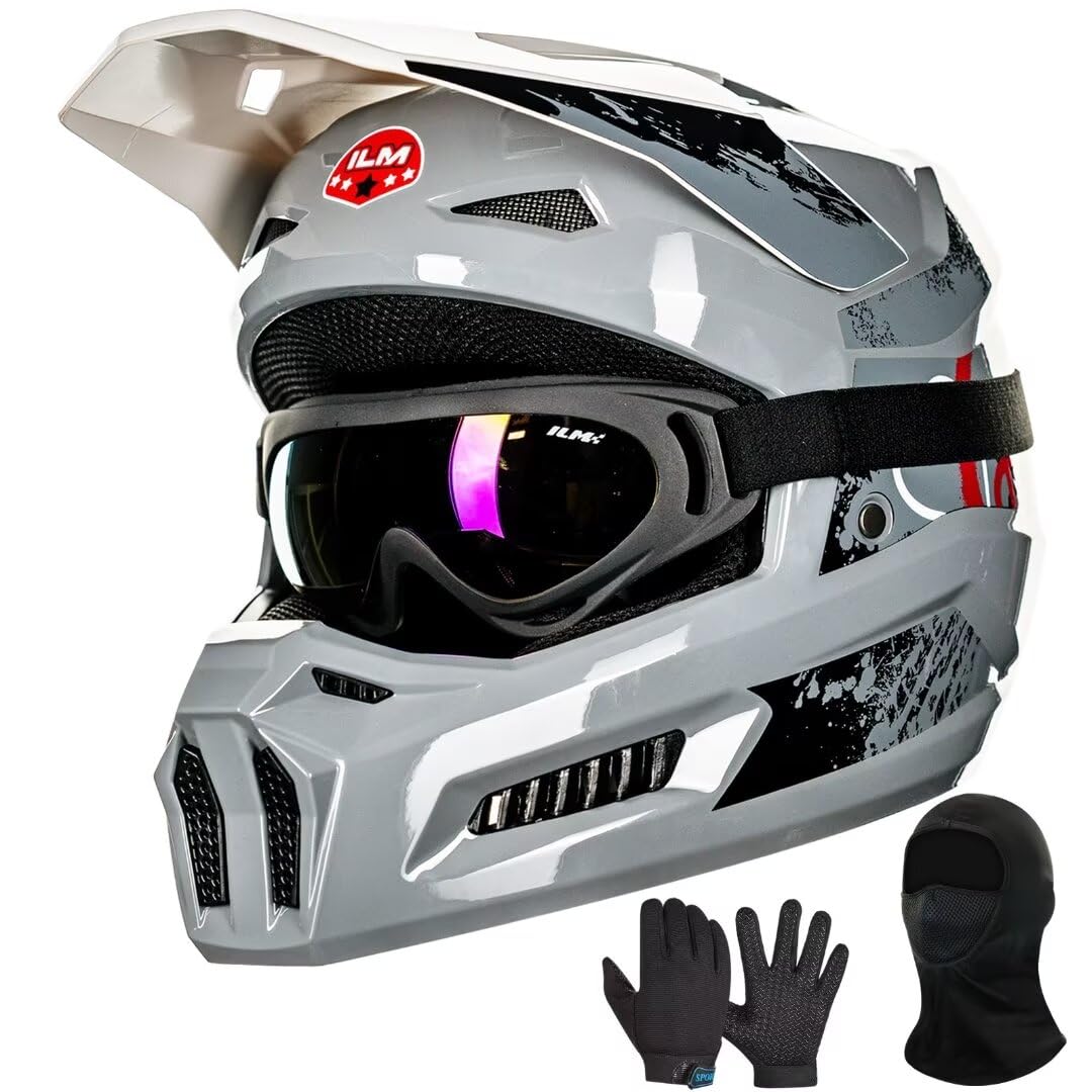 ILM Youth Dirt Bike Helmets Kids ATV Helmet Motorcross BMX Off Road Motorbike with Goggles Gloves Mask DOT Model MT601Y (Angry F