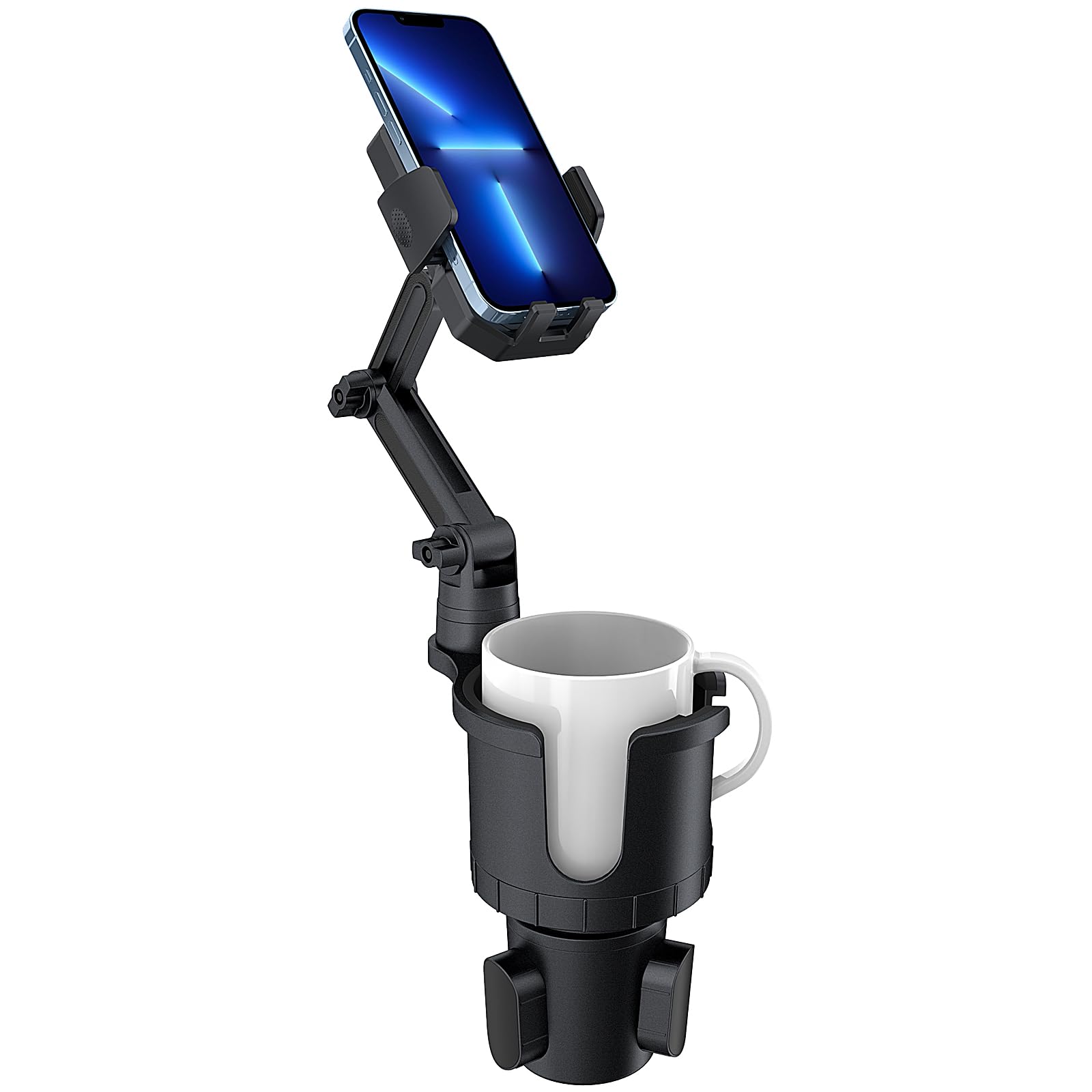 OUTXE Car Cup Holder Expander+Phone Mount, Adjustable Large Cupholder Extender Extra Expandable Drink Adapter Universal for Auto