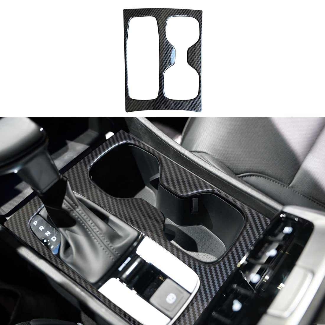 Ruihe Carbon Fiber Pattern Car Gear Shift Knob Console Panel Trims Cup Holder Frame Cover Compatible With Fit For Hyundai Santa