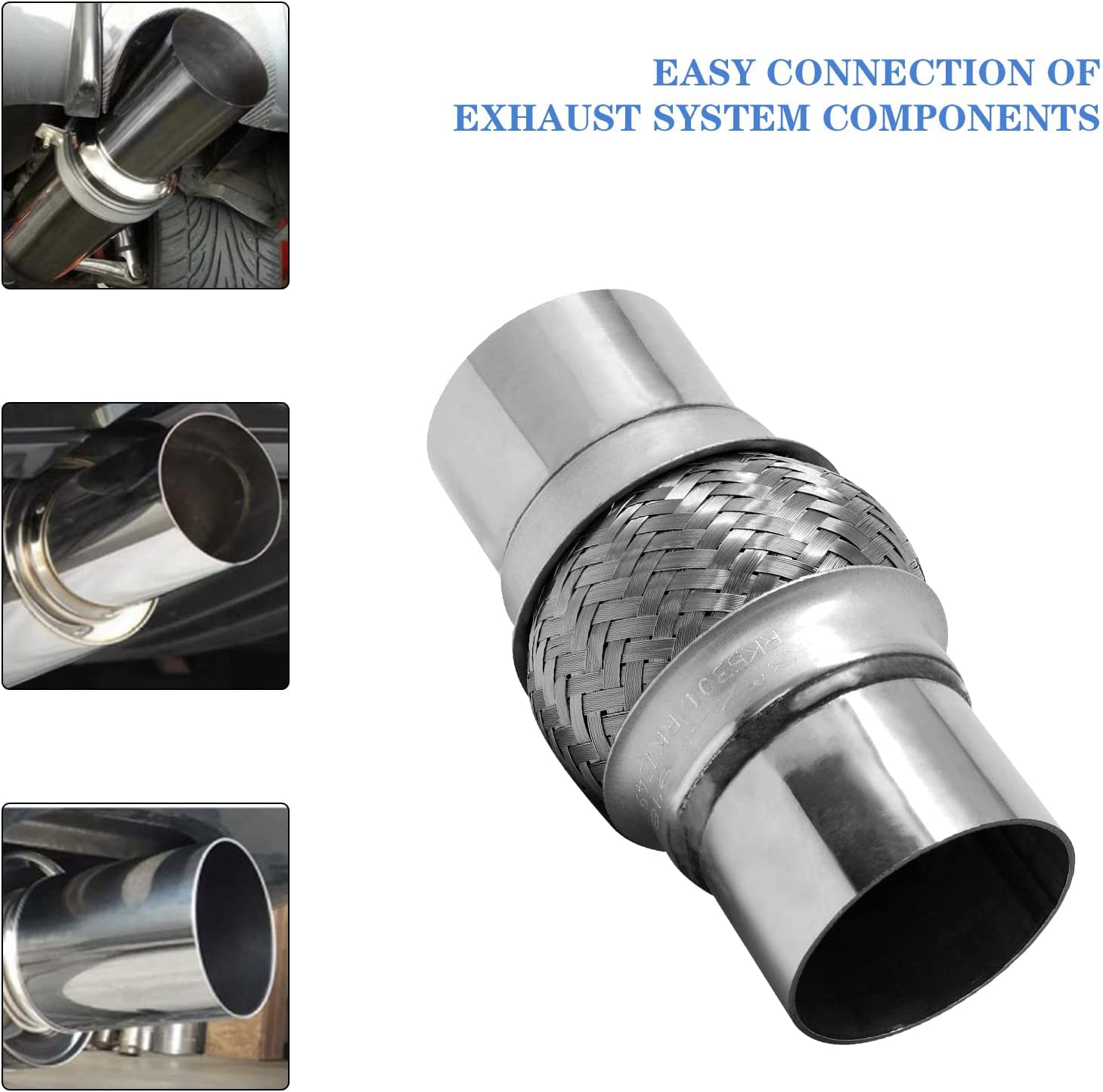 Rp Remarkable Power, Rk7544-2.5'' X 4'' Heavy Duty Stainless Steel Exhaust Flex Pipe 8'' Ol 2 Pack