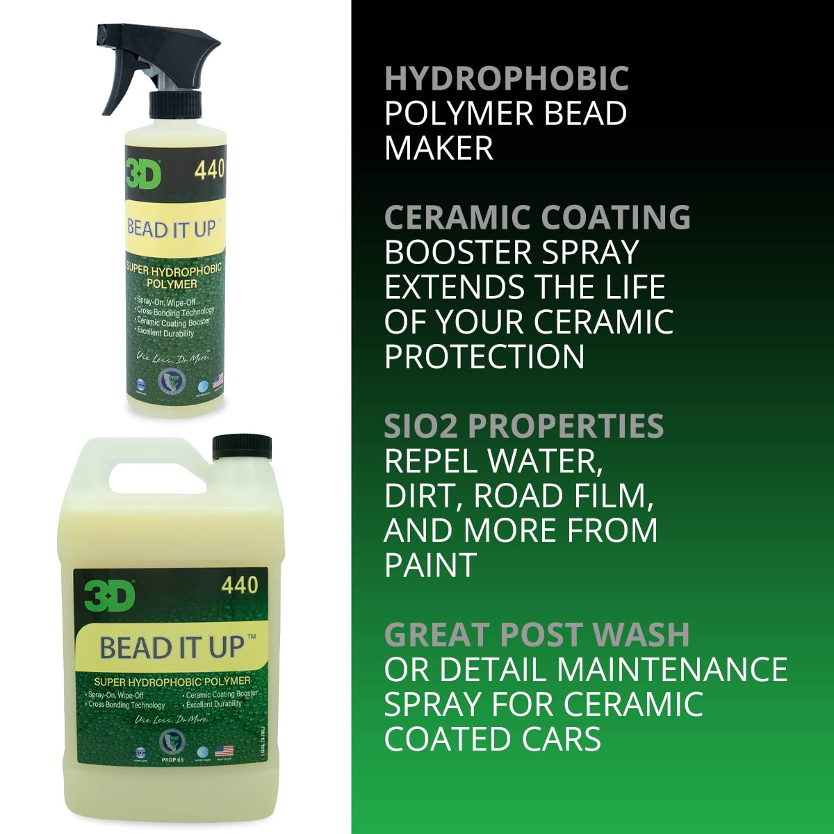 3D Bead It Up Ceramic Coating Booster Spray - Super Hydrophobic Sealant, 16oz, Black