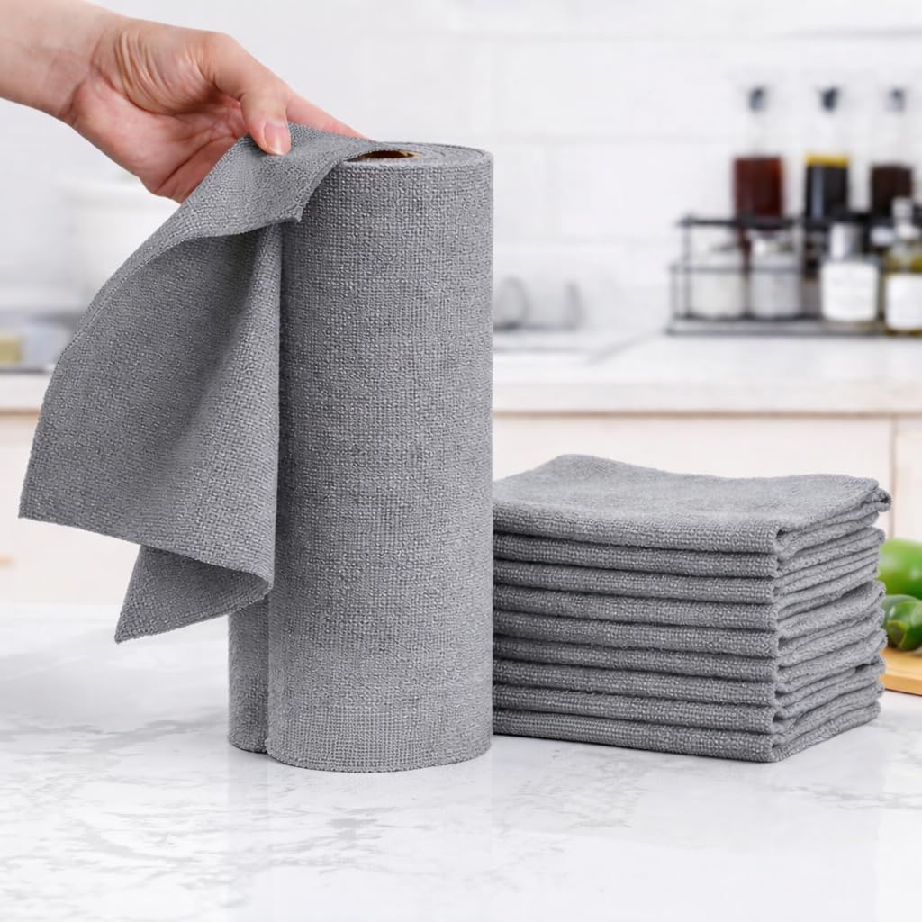 Stodern 20Pack Reusable Microfiber Cleaning Cloth Roll Tear Away Washable Kitchen Cloth Towel Alternative Dish Rags Highly Abso