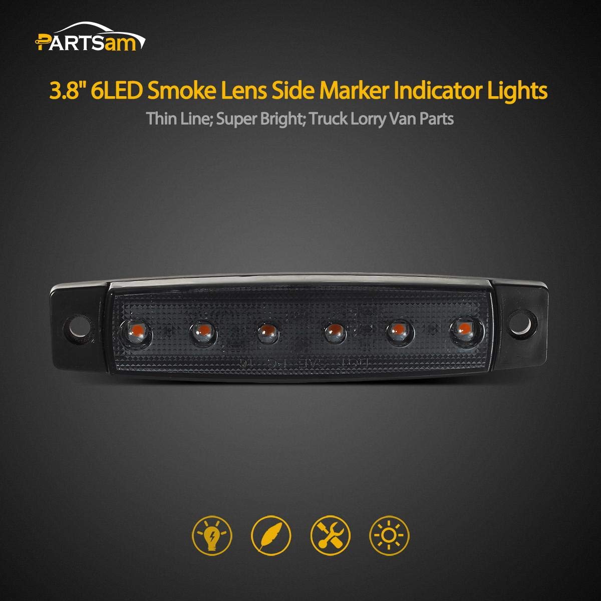 Partsam 10Pcs 3.8'' Thin Amber 6Led Side Marker Clearance Lights Grill Lights Strip Indicators For 12V Trailer Lorry Van Trucks