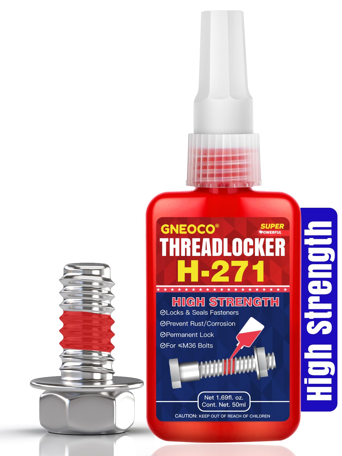 GNEOCO ThreadLocker Red 271, High Strength Lock Tight, 1.69 Fl oz, Anaerobic Metal Glue for Nuts, Bolts, and Fasteners