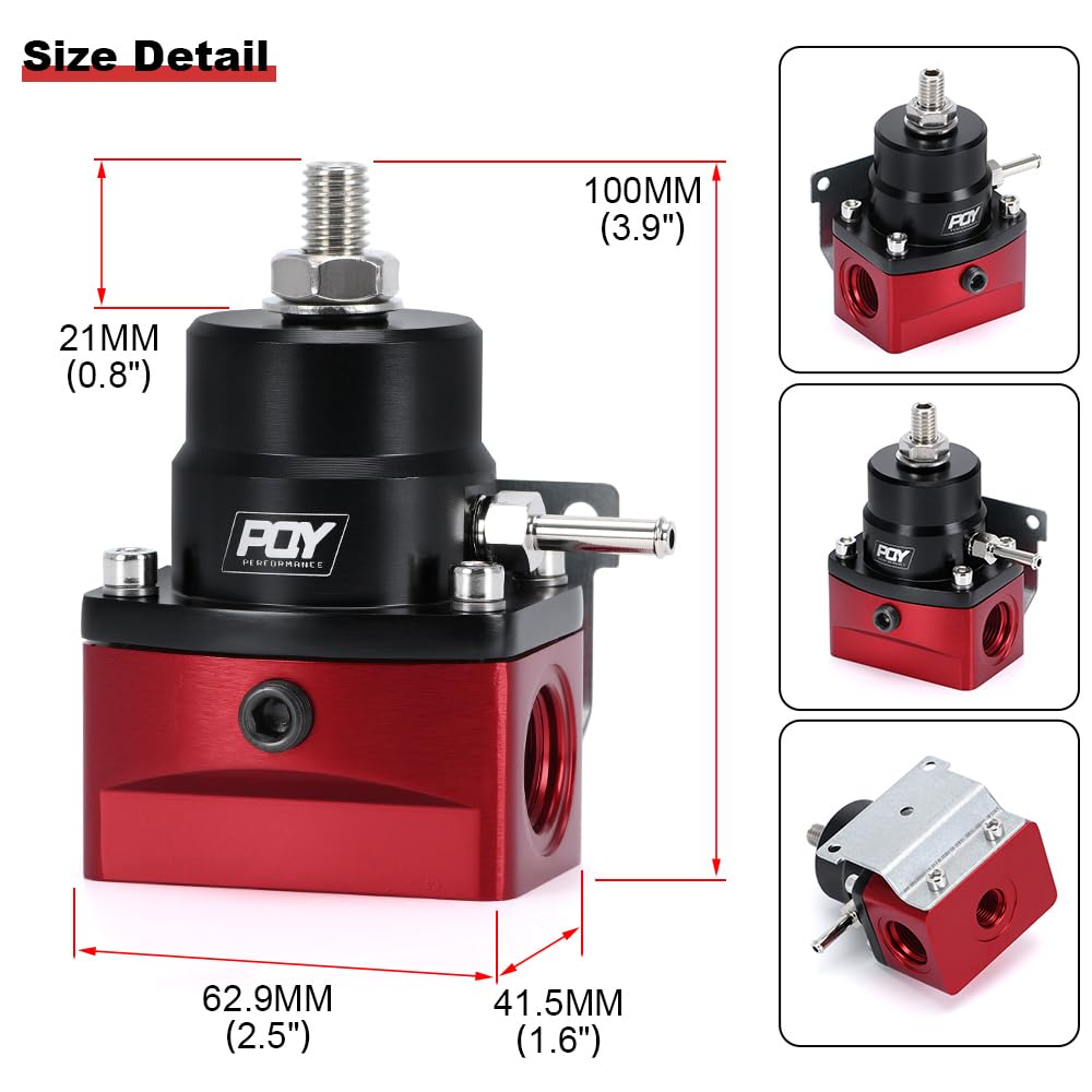 PQY Adjustable Fuel Pressure Regulator Kit 3-70PSI with AN8 Feed Port and AN6 Return Port (red+black)