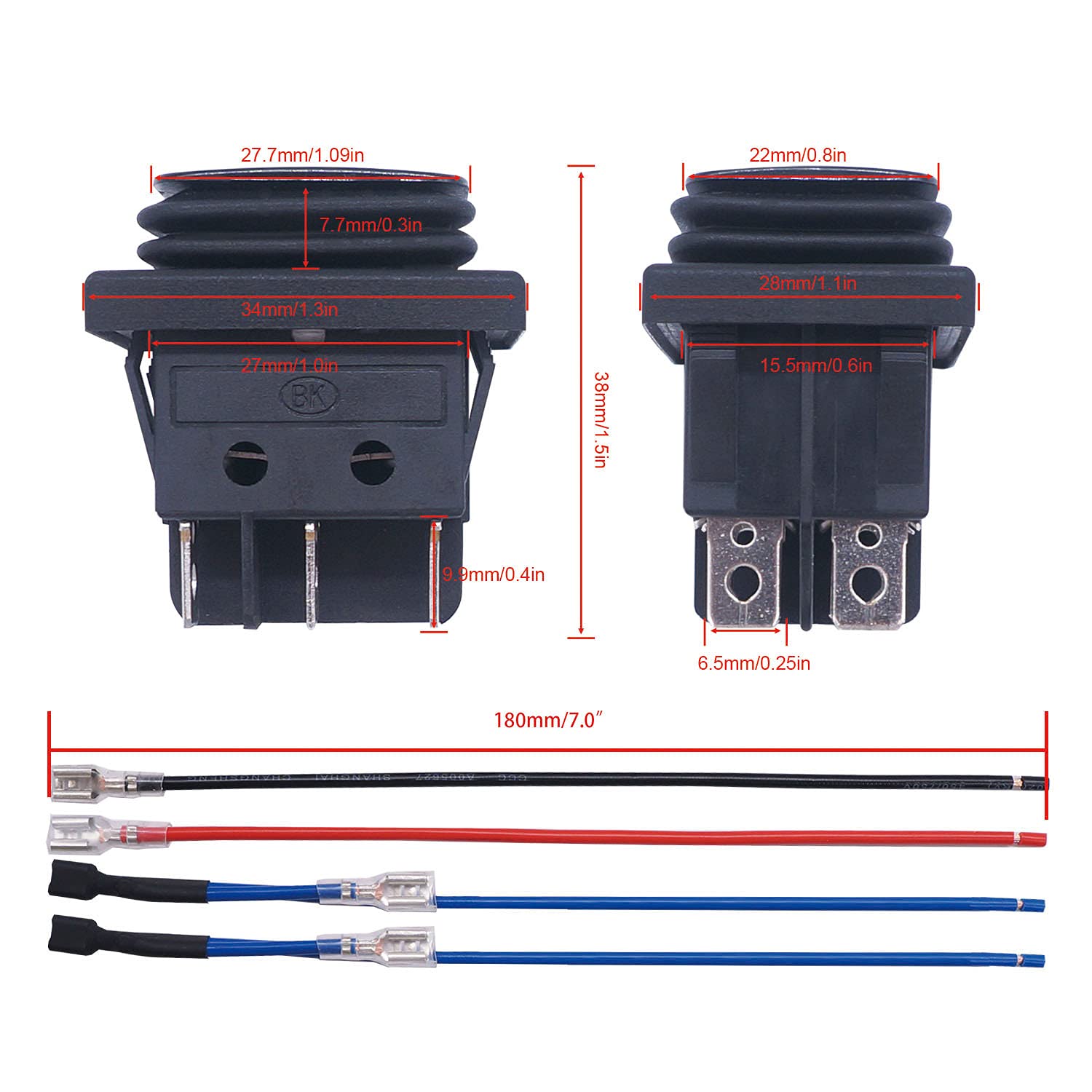 Weideer Reverse Polarity Switch Waterproof 12V Rv Jack Switch On/Off/On Latching Rocker Toggle Switch With Jumper Wires