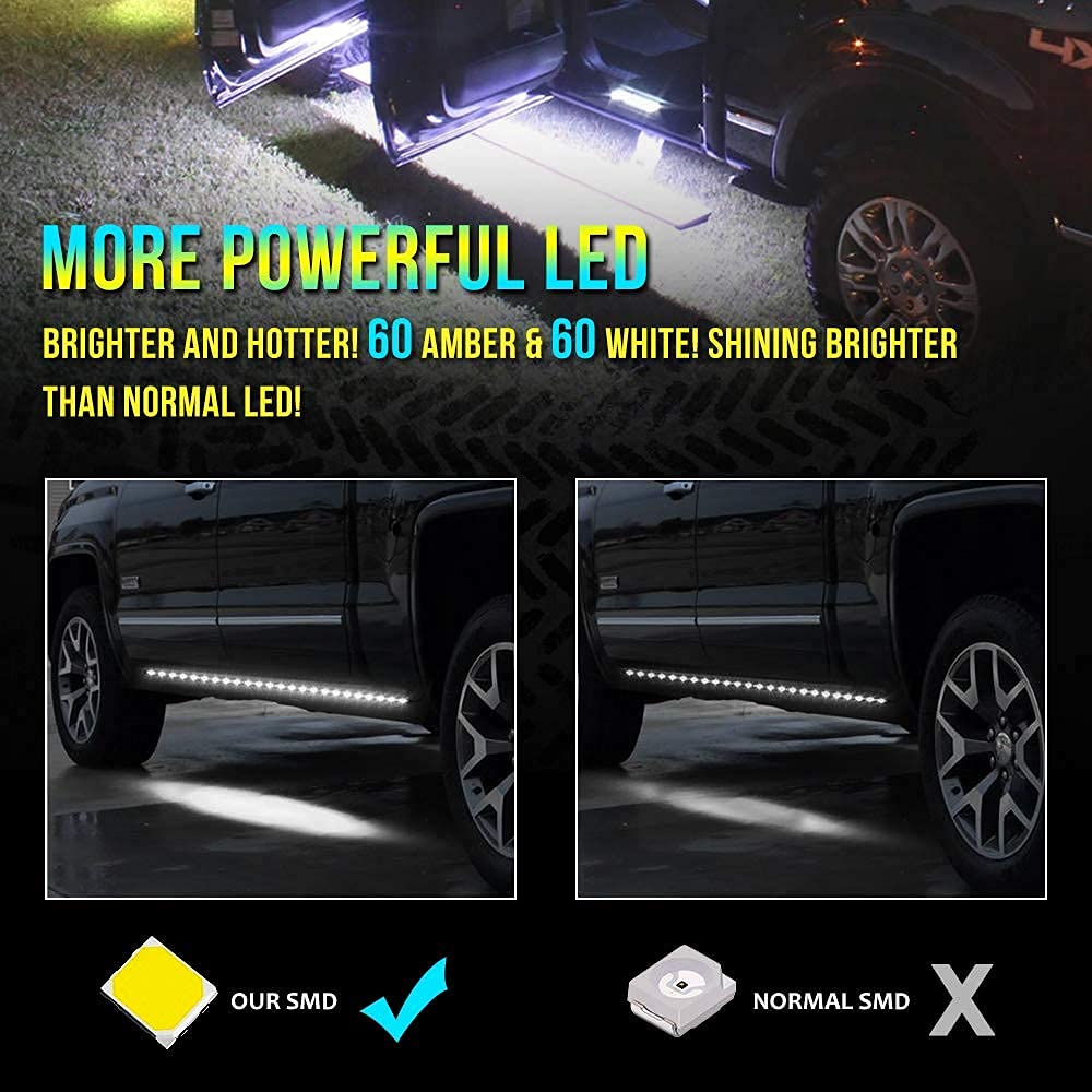 2Pcs 60 Inch Led Board Running Light Amber Side Marker Turn Signal Sequential & White Courtesy Light Bar Strip For Extended Crew Cab Trucks Pickup Suv,Car (60 Inch)