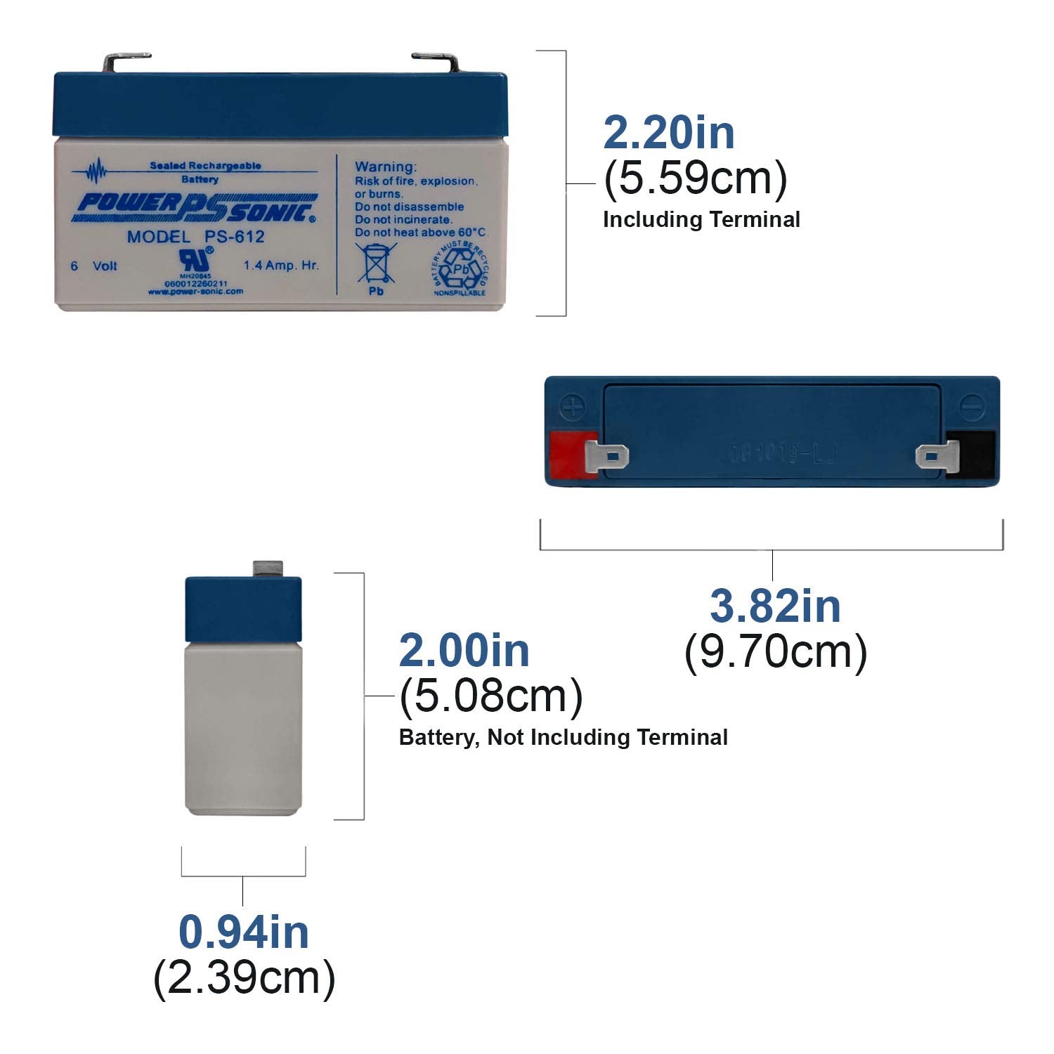 Power Sonic PS-612 6V 1.4Ah Rechargeable Sealed Lead Acid Battery