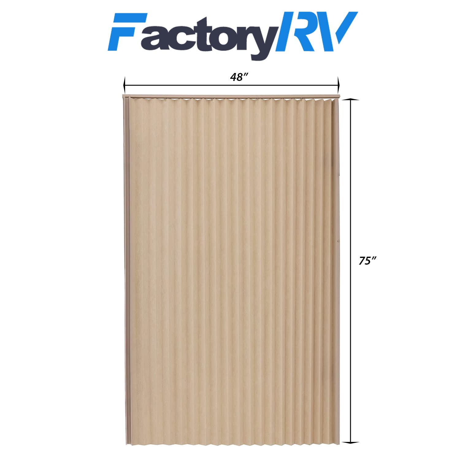 Camper Comfort Pleated Folding Door | Heavy-duty Fabric, Tan, 48" W x 75" H, Model CC-PFD