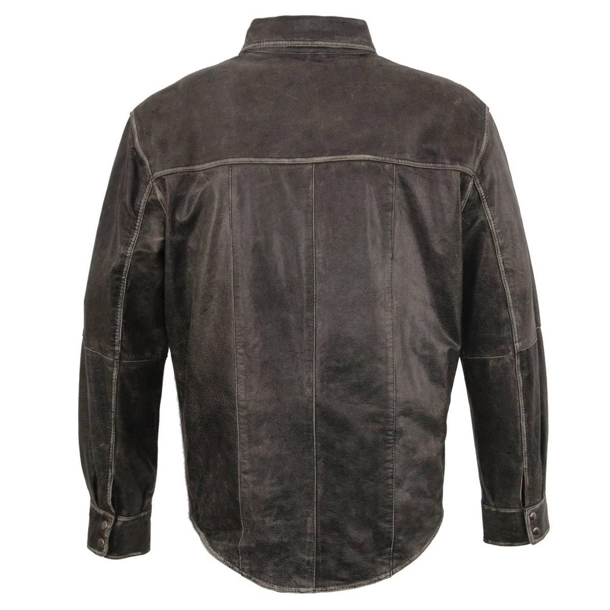 Milwaukee Leather MLM1605 Men's 'Button Down' Distressed Grey Lightweight Casual Biker Leather Shirt - X-Large