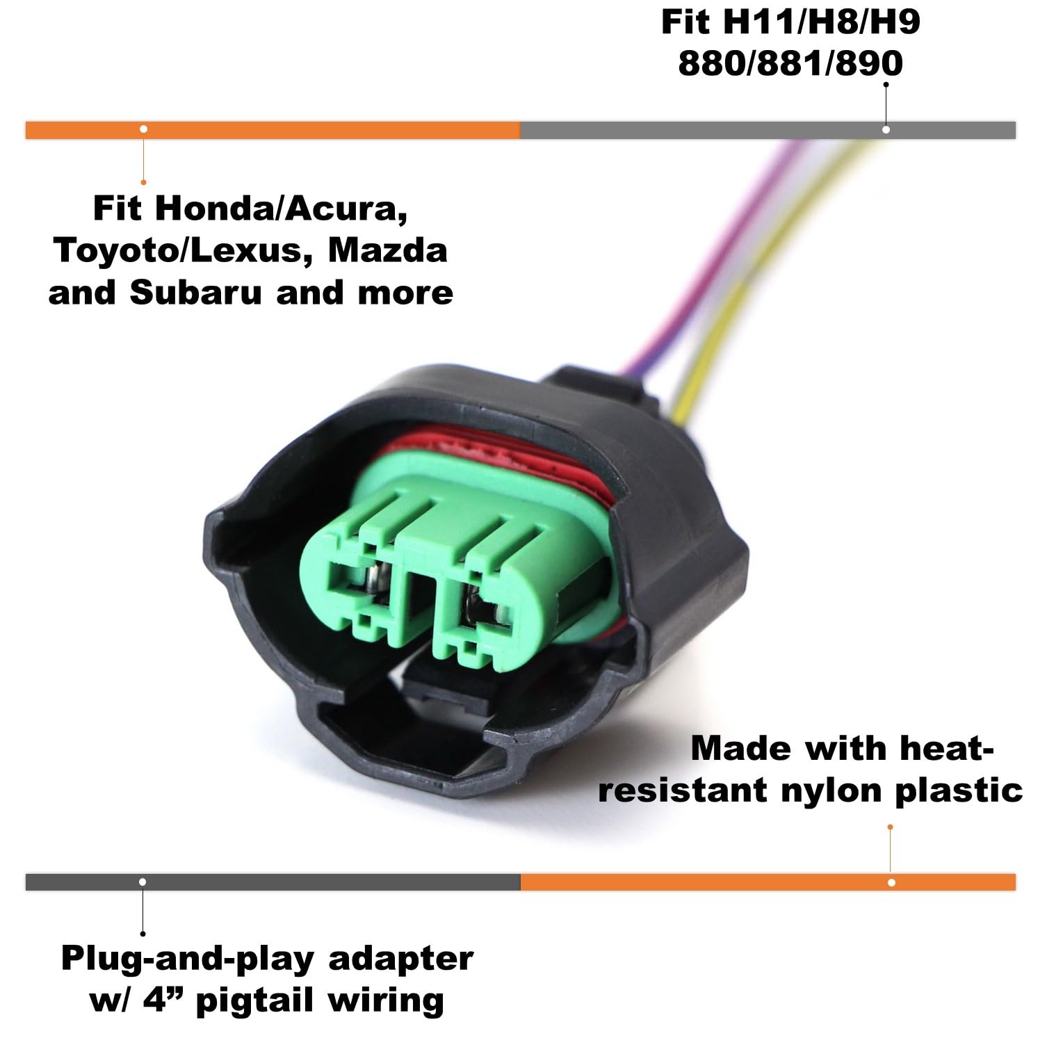 Ijdmtoy (2) Oem H11 H8 Female Adapters Wiring Harness Sockets W/ 4-Inch Wire Pigtails Compatible With Headlights Or Fog Lights U