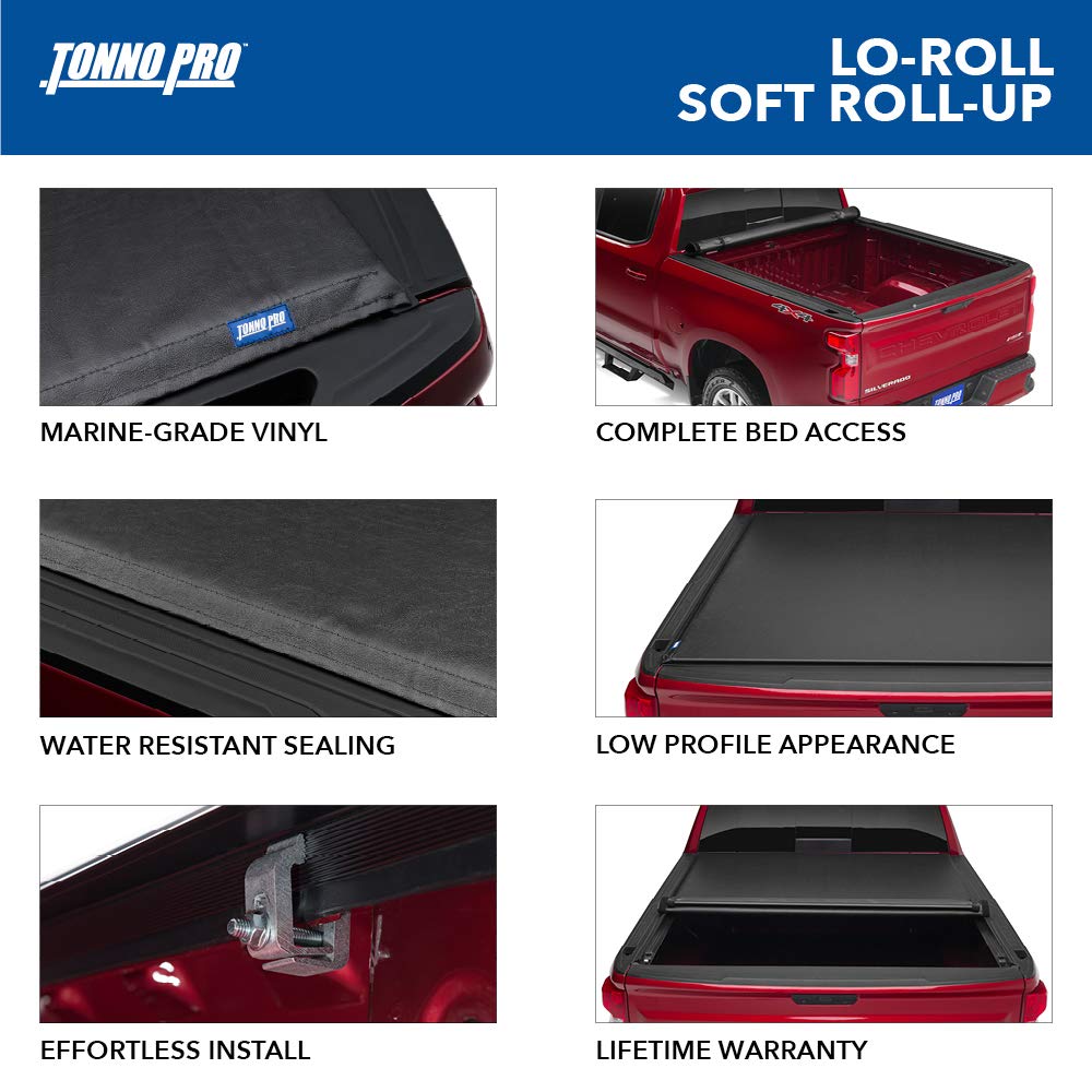 Tonno Pro Lo Roll, Soft Roll-Up Truck Bed Tonneau Cover | Lr-2015 | Fits 2009 - 2018, 2019 - 2020 Classic Dodge Ram 1500/2500/3500 6' 4' Bed (76.3')