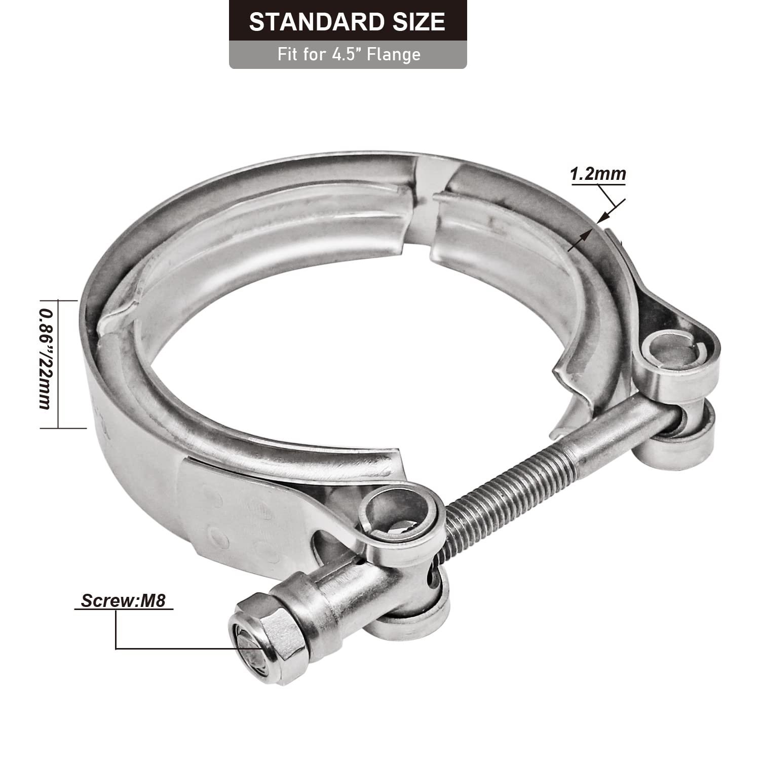 Akihisa 4.5 Inch 304 Stainless Steel V Band Clamp, For Turbo Exhaust Down Pipes Flange Kit, Racing Ford Pickup Truck Exchange Exhaust Accessories