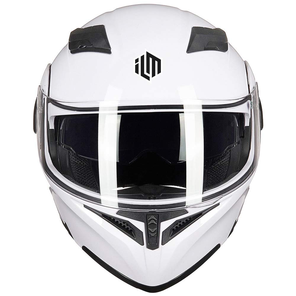 Ilm Motorcycle Dual Visor Flip Up Modular Full Face Helmet Dot 6 Colors Model 902 (M, White)