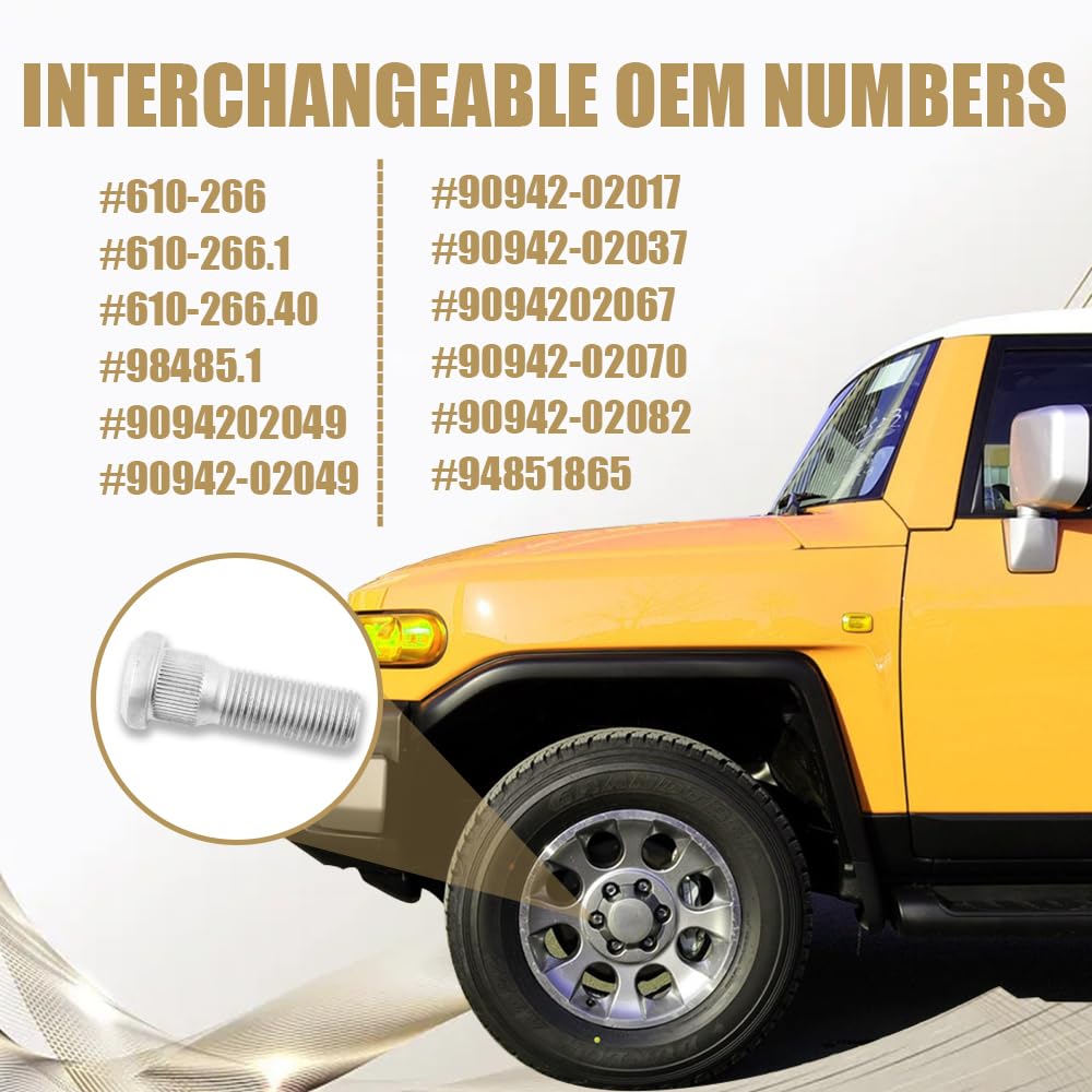 PACLVIO Wheel Studs 10PCS, M12x1.5 Steel Lug Bolts, 49mm Long, Compatible with Chevy, Lexus, Toyota, Replace #610-266,