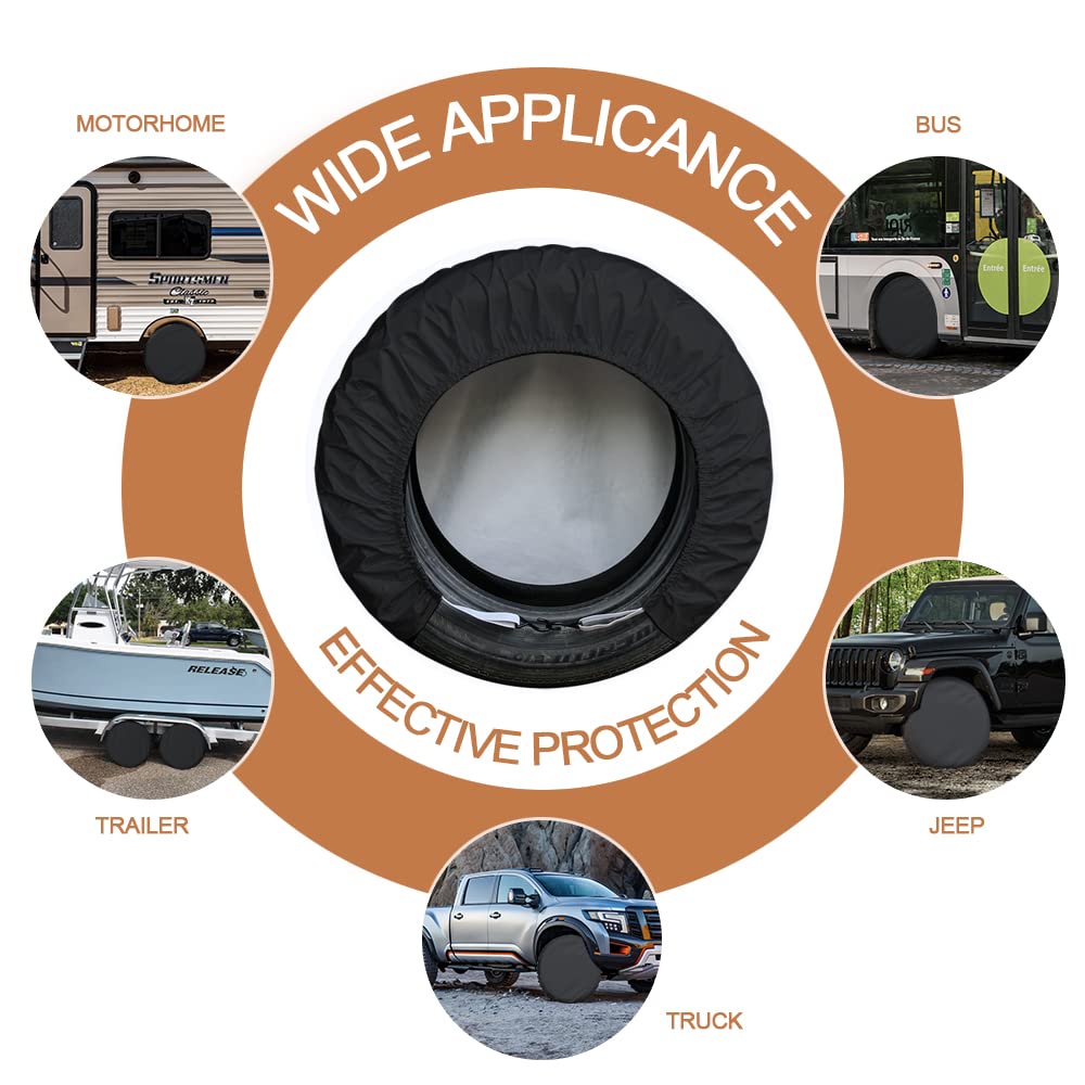 Kayme Rv Tire Covers 4 Pack, Travel Trailer Camper Truck Suv Motorhome Sun Rain Snow Protector, Waterproof Wheel Cover, Fit 33-3