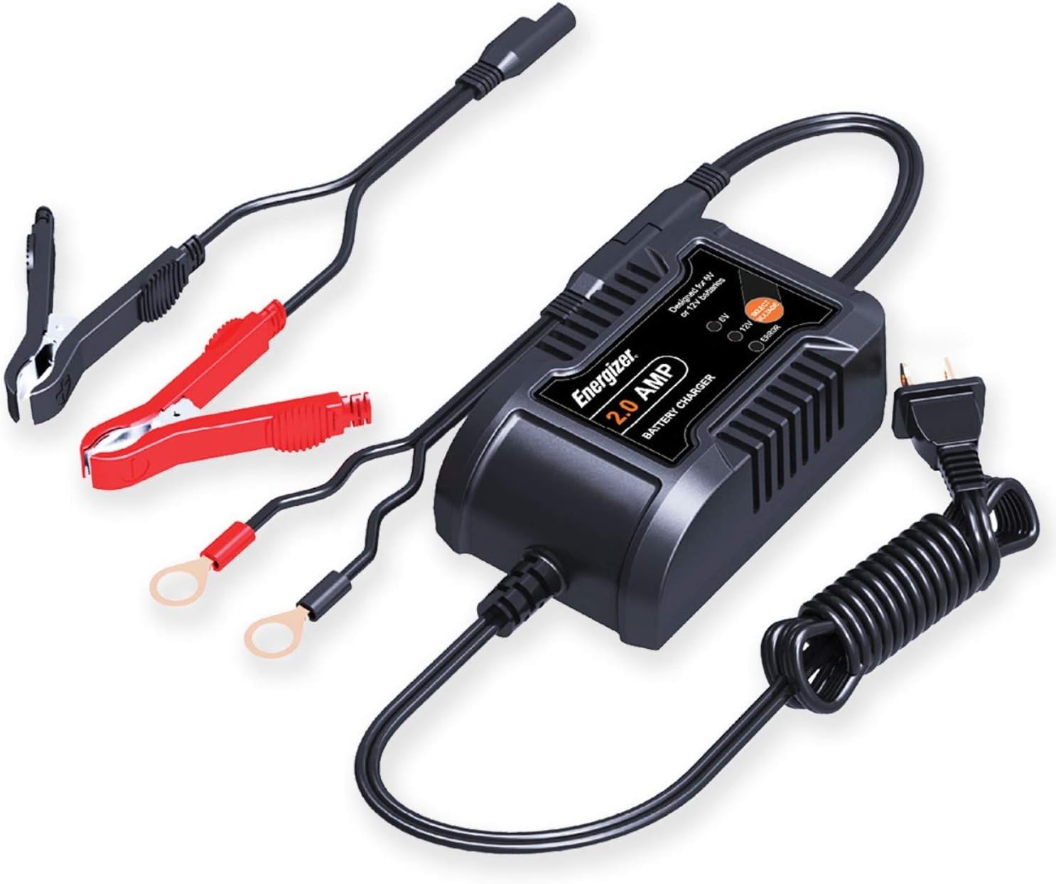 Energizer 2-Amp Battery Charger/Maintainer, 9-Step Smart Battery Car Charger, LCD Display, 6V/12V Voltage Detection for Auto, Mo