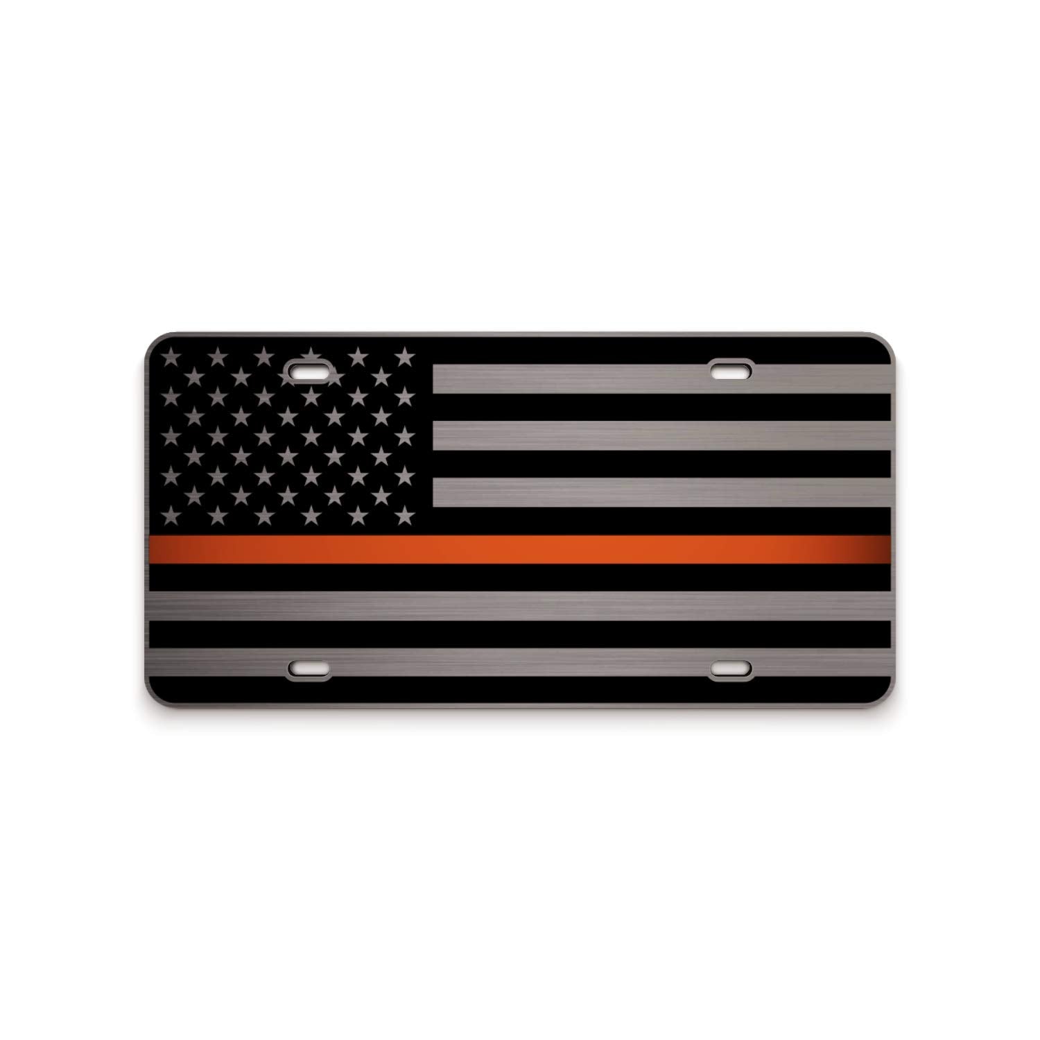 Jass Graphix Sar Ems Thin Orange Line American Flag License Plate Search And Rescue Matte Black On 1/8'' Brushed Aluminum Compos