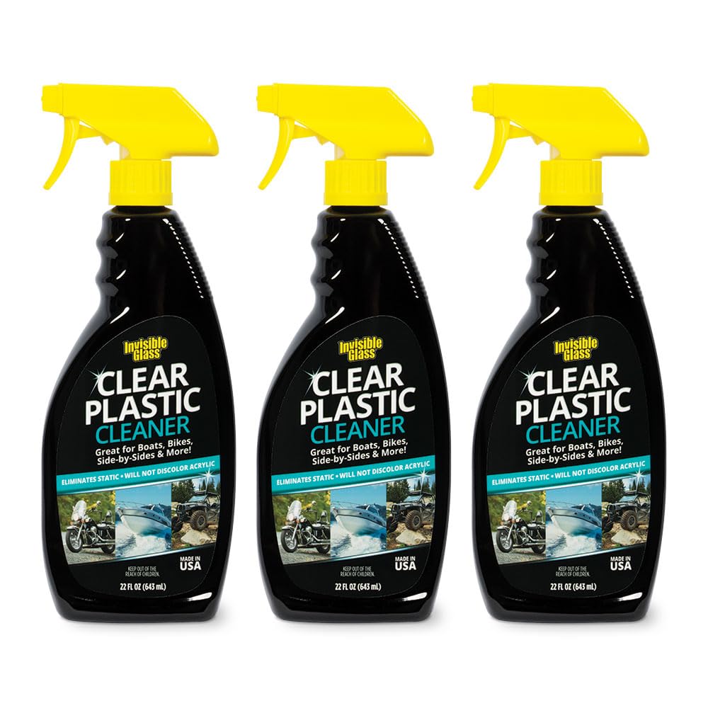 Invisible Glass 92084-3Pk Clear Plastic Cleaner For Cars, Motorcycles, Rvs, Boats, Helmet Visors, Golf Carts, Acrylic And Vinyl