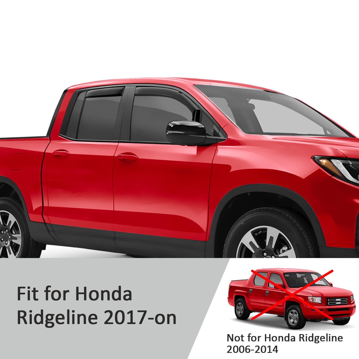 Voron Glass Rain Guards for Honda Ridgeline 2017-2026, Extra Durable Window Deflectors, 4 Pieces, Model 200790, For Ridgeline 17-26