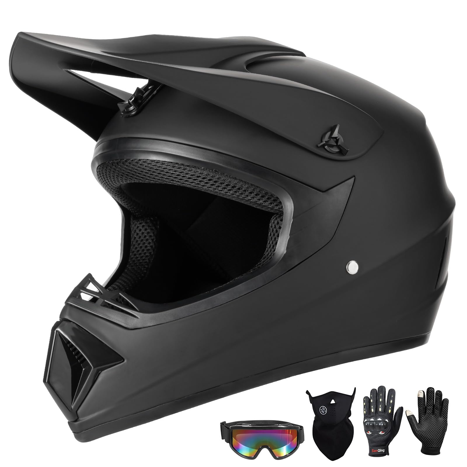 TIANDU Youth Motorcycle Helmet (Goggles Gloves Face Shield) 4PCS Set, Unisex Dirt Bike Helmets Full Face Helmet, Mountain Bike M