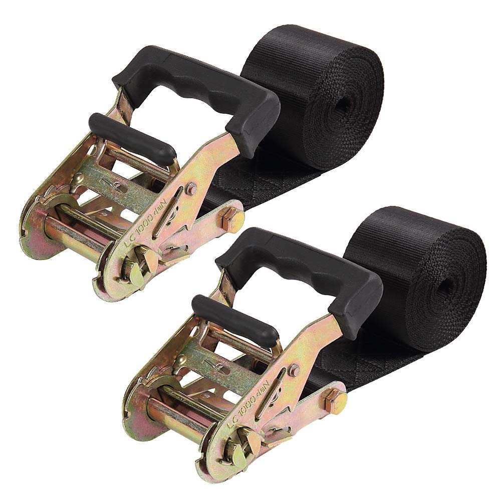 Endless Ratchet Tie Down Straps Heavy Duty Cargo Tie Downs, Durable Nylon Black Strap Down Ratcheting Securing Straps, Track Spring Fittings, Tie-Down Motorcycles, Trailer Loads, Kayak (20'X2-2Pack)