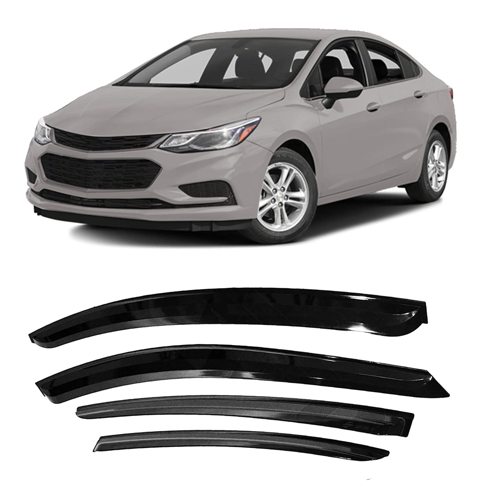 Zzdsnj Tape-On Window Visors 4-Piece For 2011-2015 Chevy Cruze All Models Sun Rain Guard Shield Shade Smoke 94611