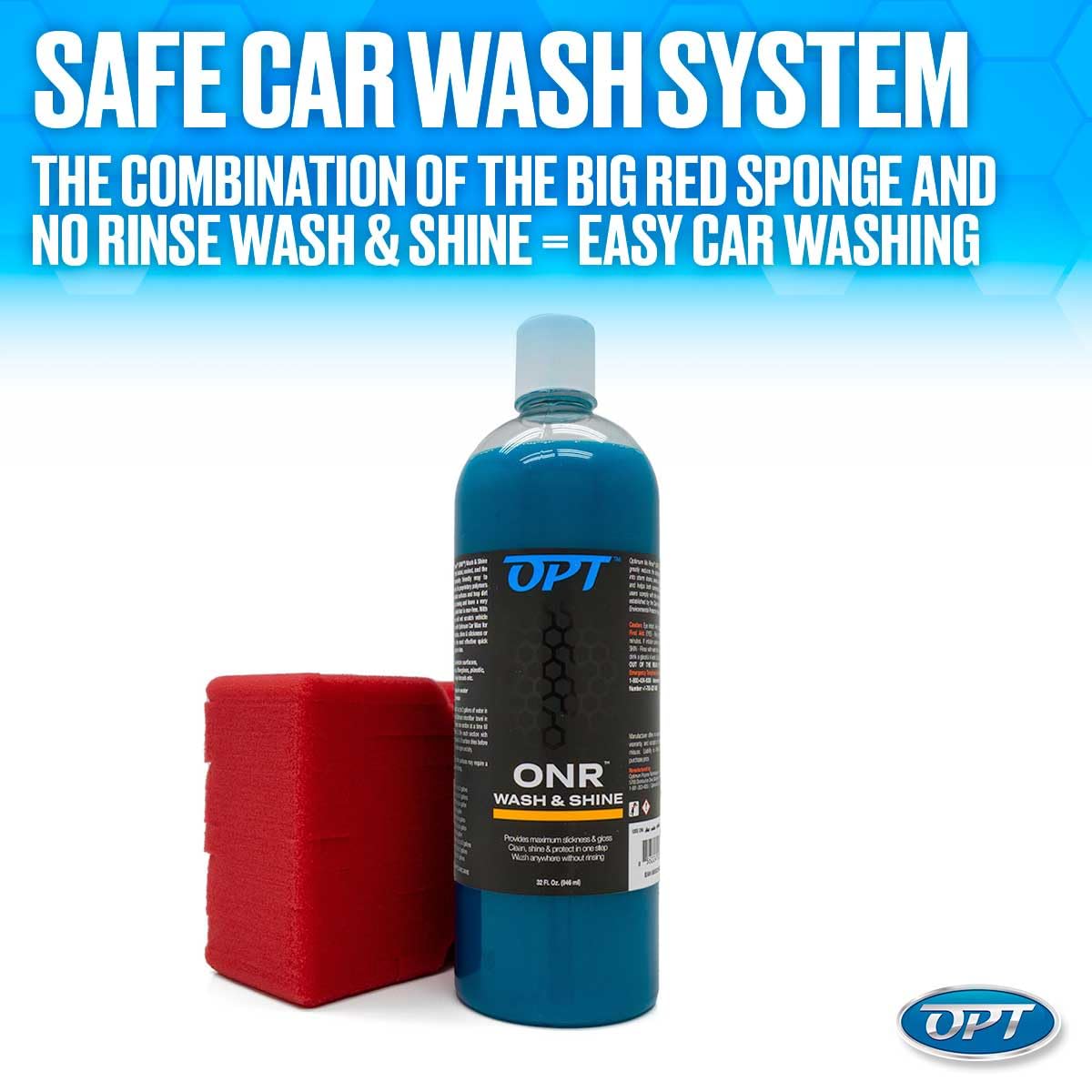 Optimum ONR Microfiber Car Drying Towel & BRS Big Red Sponge Kit, 32 oz, Blue/Red, Model 26262, Ideal for Detailing Cars, Trucks, Motor