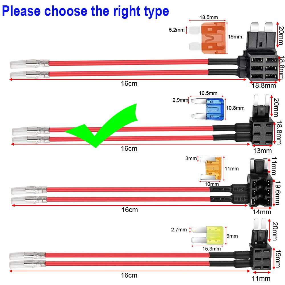 Gebildet 2Pcs 12V 24V Small Dual-Port Add-A-Circuit Fuse Tap, Atm Small Piggy Back Blade Fuse Holder With Dual Wire Harness, 4Pc