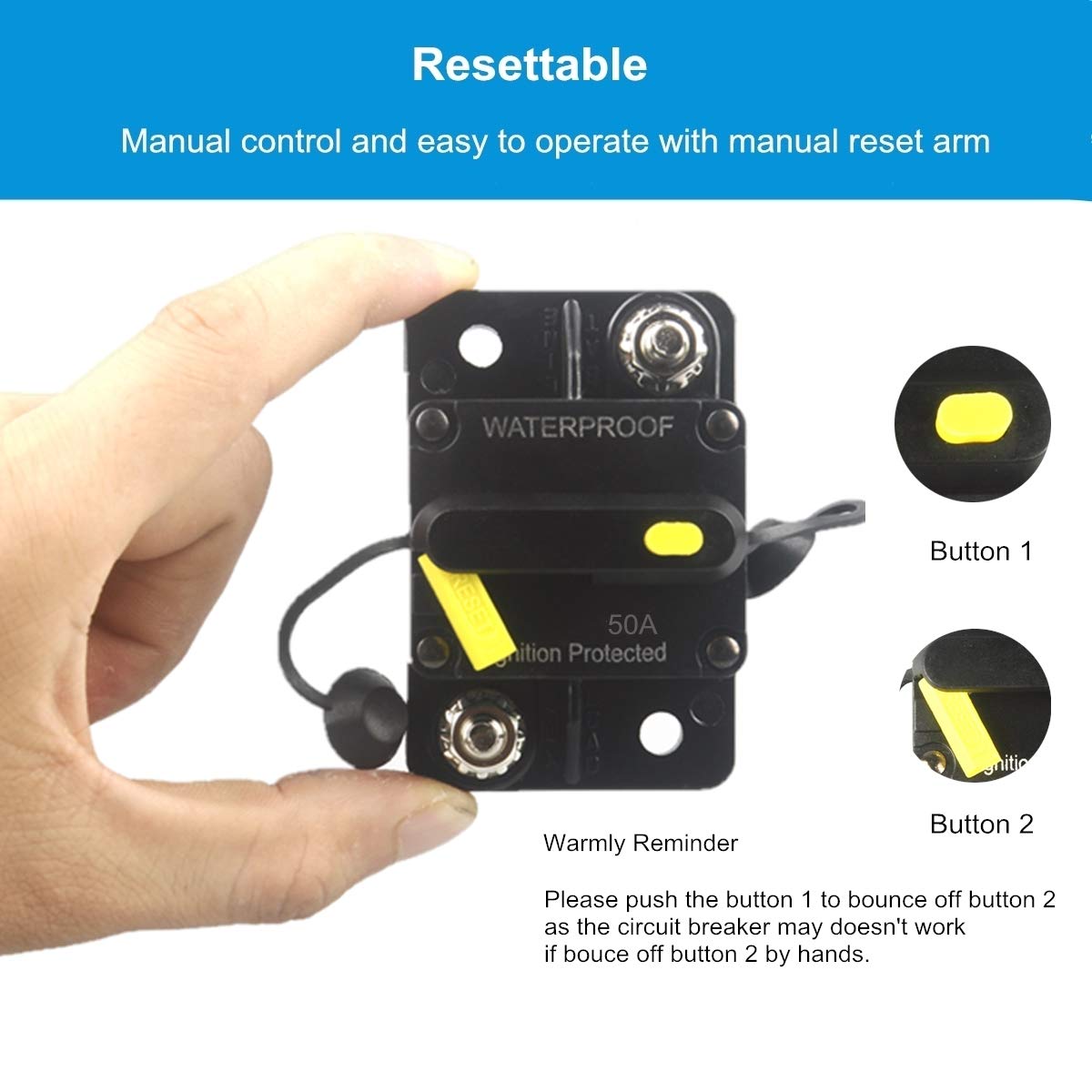 Wohhom 50 Amp Circuit Breaker Waterproof 30A-300A Manual Reset Fuse Inverter For Trolling Motor Auto Car Rv Marine Boat Current