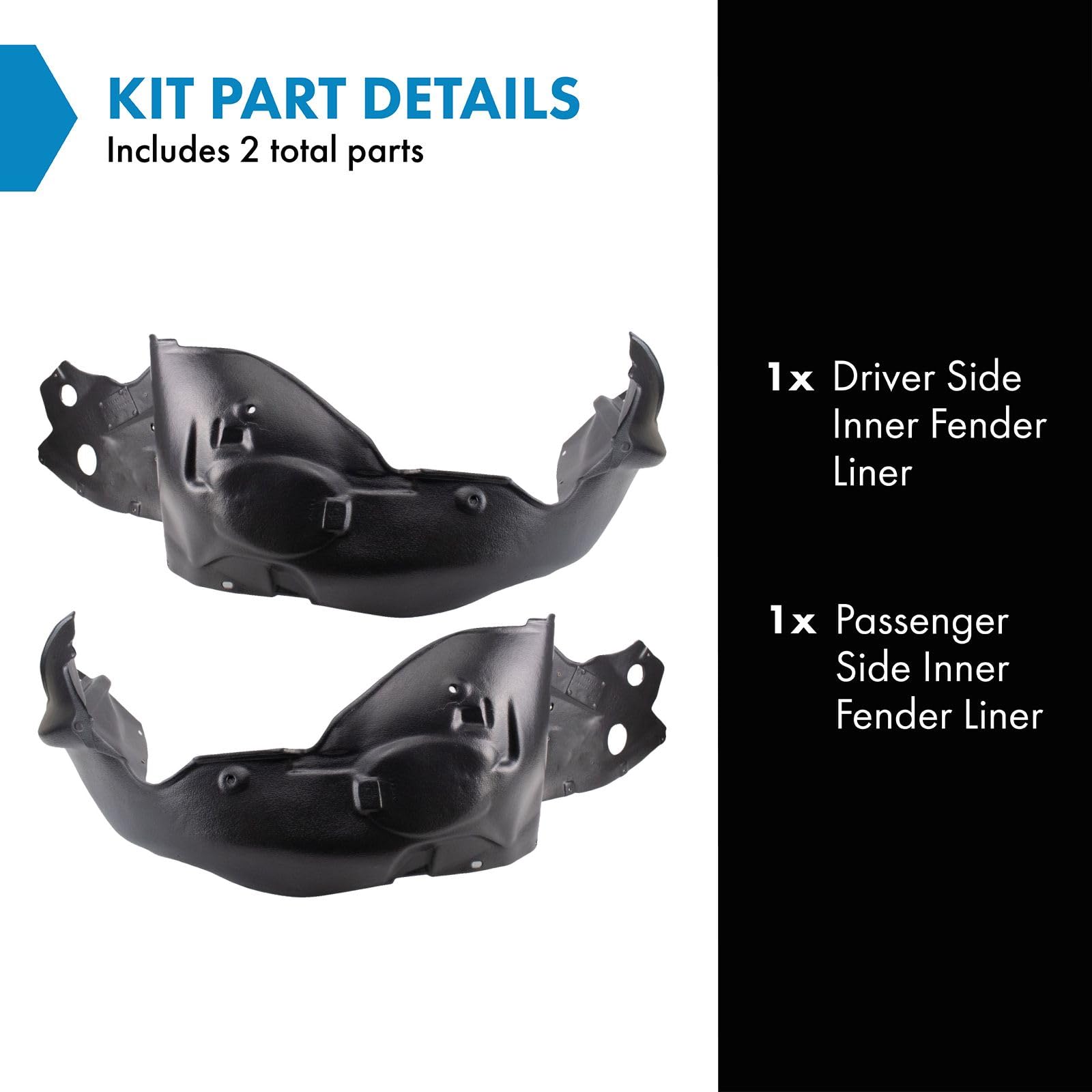 Trq Inner Fender Liner Set Compatible With 2010-2011 Mercury Milan Fo1248152 Fo1249152