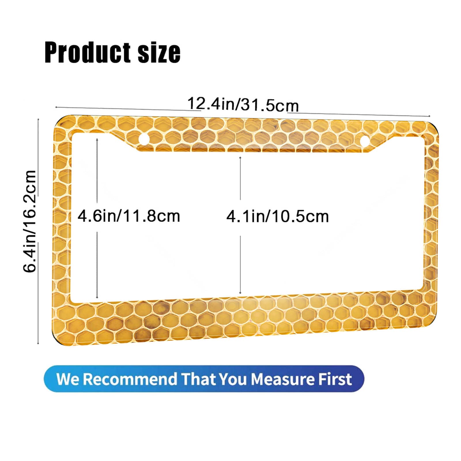 Hosnye Honeycomb License Plate Frame Newly Pulled Honey Bee Beeswax On Plastic Foundation Metal License Plate Cover Front Plates Frames Car Tag Frame For Women Men Us Vehicles Standard