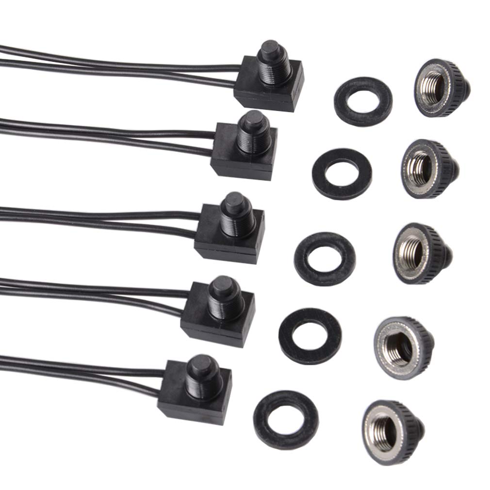Quentacy 5Pcs Push Button Switch 12V Wired RV Waterproof On-Off Micro Light Toggle Switches for Motorcycle Car Truck Boat Marine