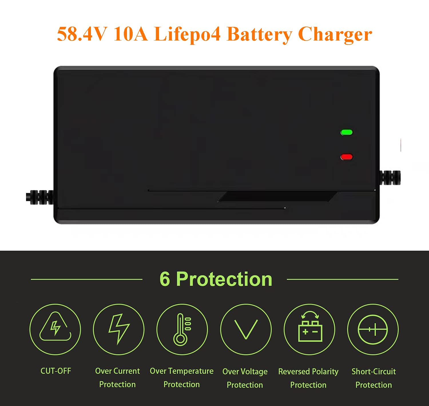 DUDHOIK 48V/58.4V 10A Lifepo4 Charger 110V 120V with Cooling Fan Lithium Battery Charger Multiple Protection Functions for 48V L