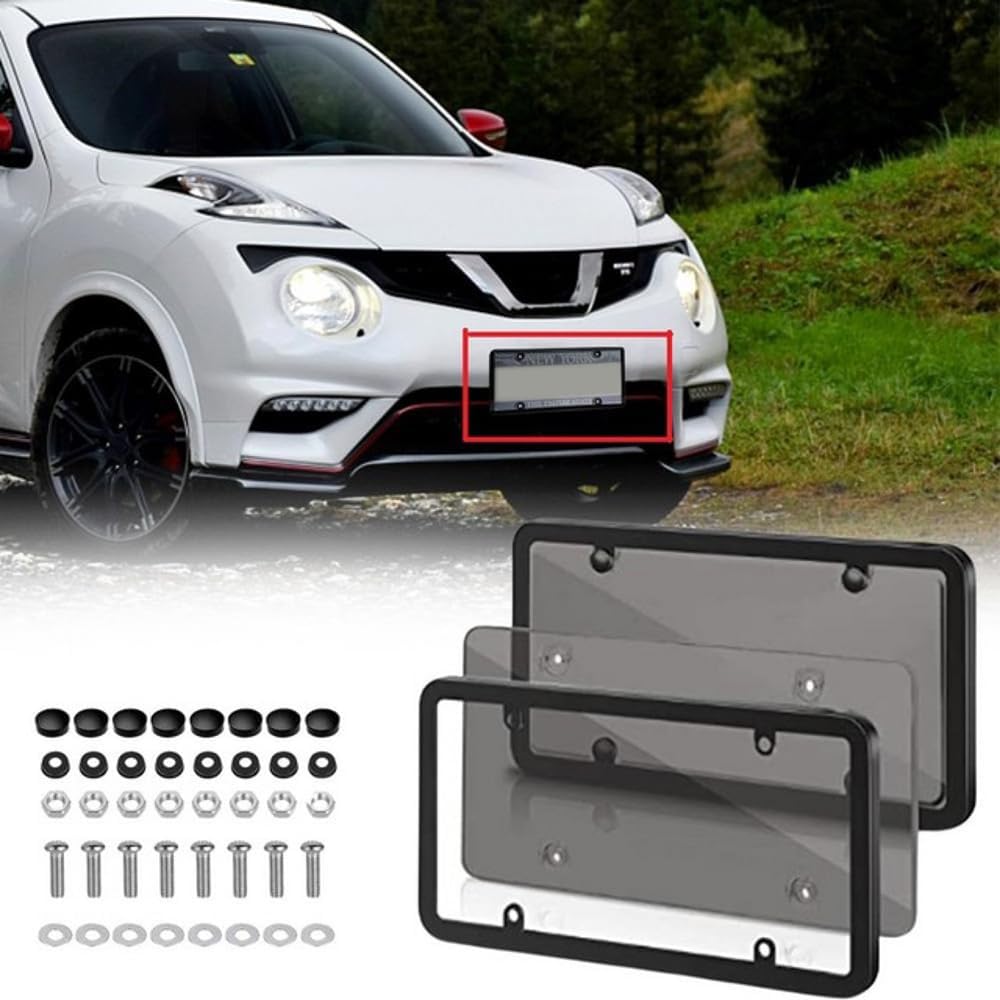 License Plate Cover, 2 Transparent License Plate Holders with 4-Hole Screws and Covers, US License Plate Shielding kit, Black