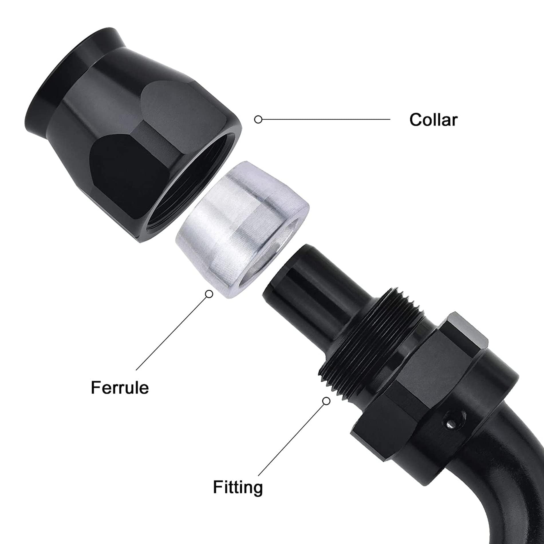 Evil Energy 12An Ptfe Hose End Fitting 45 Degree Black For Ptfe Hose Only 2Pcs