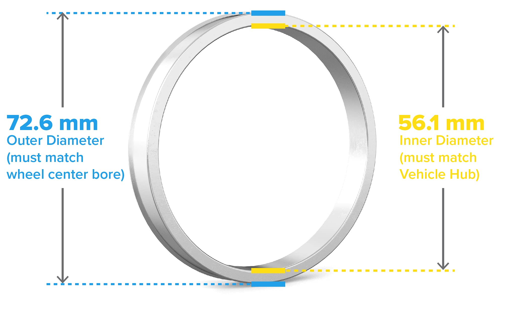 Stancemagic Hubcentric Rings (Pack Of 4) - 56.1Mm Id To 72.6Mm Od - Silver Aluminum Hubrings - For 56.1Mm Vehicle Hubs And 72.6Mm Wheel Centerbore - Compatible With Subaru Honda Acura Scion Frs