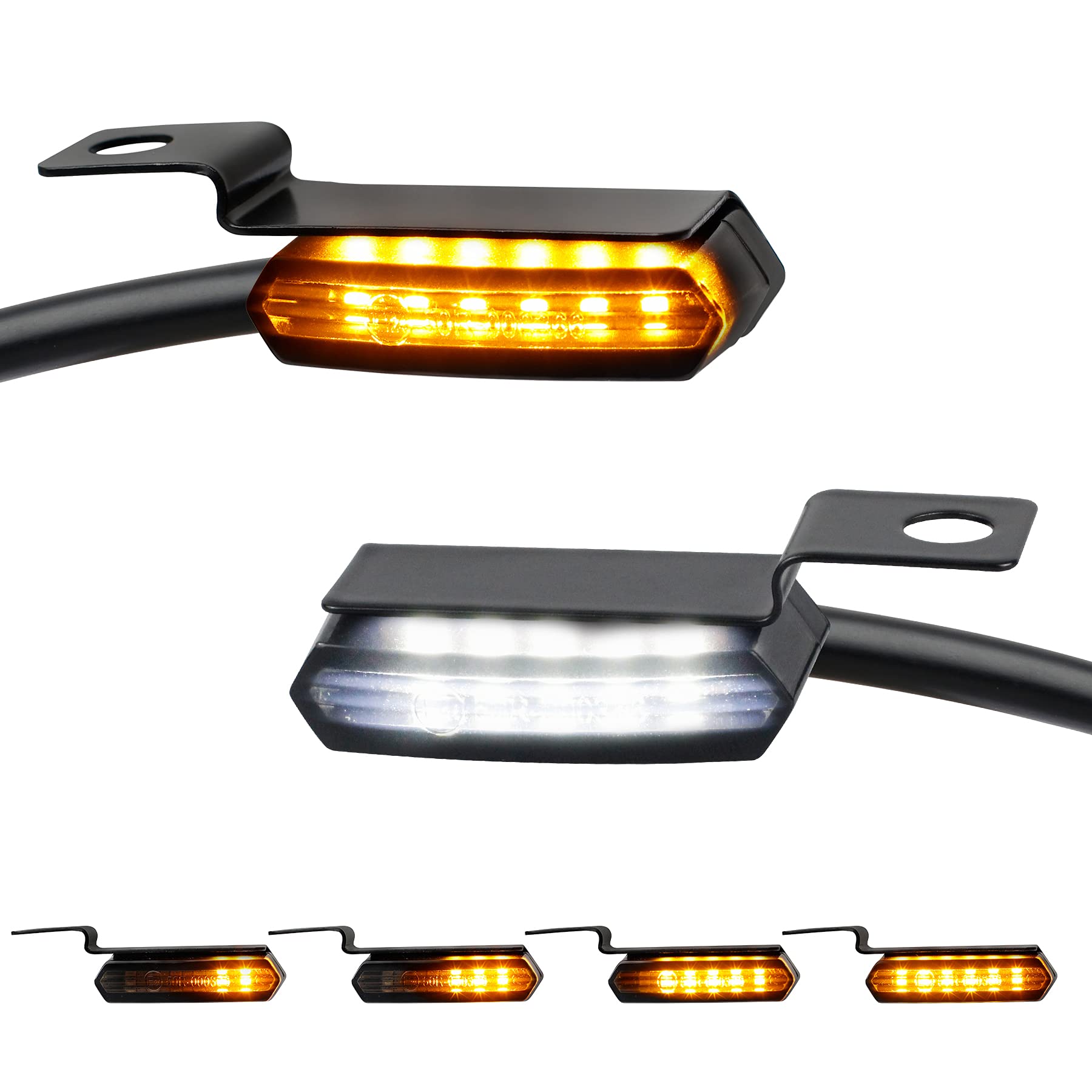Nthreeauto Sequential Handlebar Front Turn Signals Flowing Led Motorcycle Blinkers Mini Running Light Compatible With Harley Dyn
