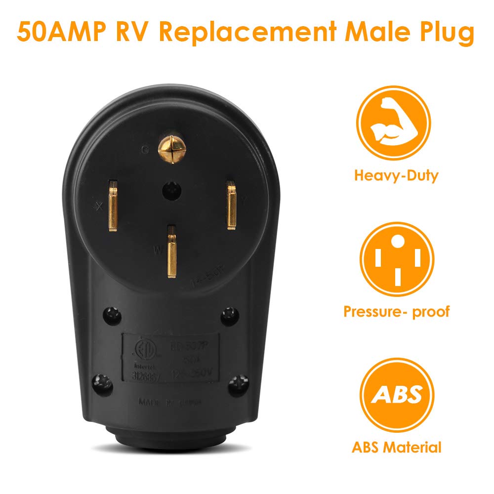 Opl5 50 Amp Rv Plug Male Replacement Electrical Plug Adapter With Easy To Grip Handle Nema 14-50P Heavy Duty 125/250V 4-Prong Ma